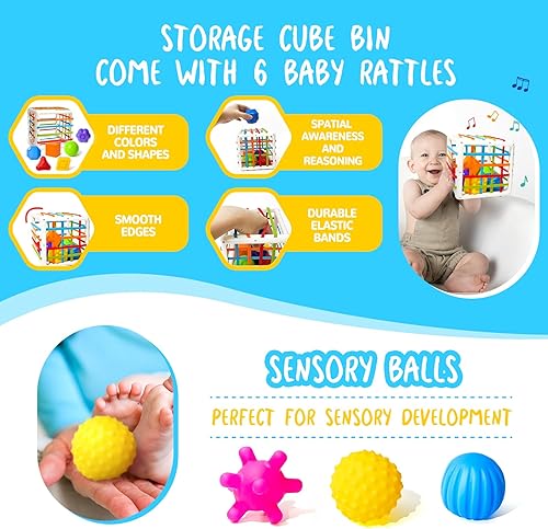 Miniatura 4 de Juguetes Montessori 6 en 1 para bebés de 0-3-6-12 meses, juguetes suaves para la dentición del bebé, cubo sensorial, juguetes apilables de bloques
