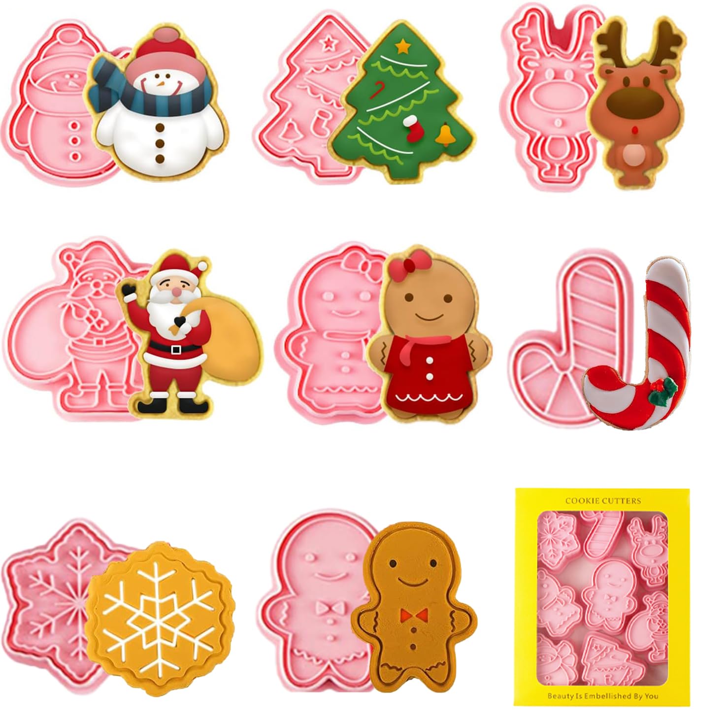 Christmas Cookie Cutters Set 12pcs Holiday Baking Set and DIY Fun 3D Christmas Cookie Stamps for Kids Fondant Mould Christmas Party Suppllies