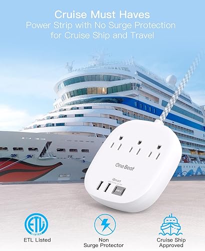 Miniatura 4 de Regleta de alimentación de enchufe plano de 15 pies, cable de extensión ultra plano - 3 tomas 4 puertos USB (2 USB C) 22.5W4.5A estación de carga de