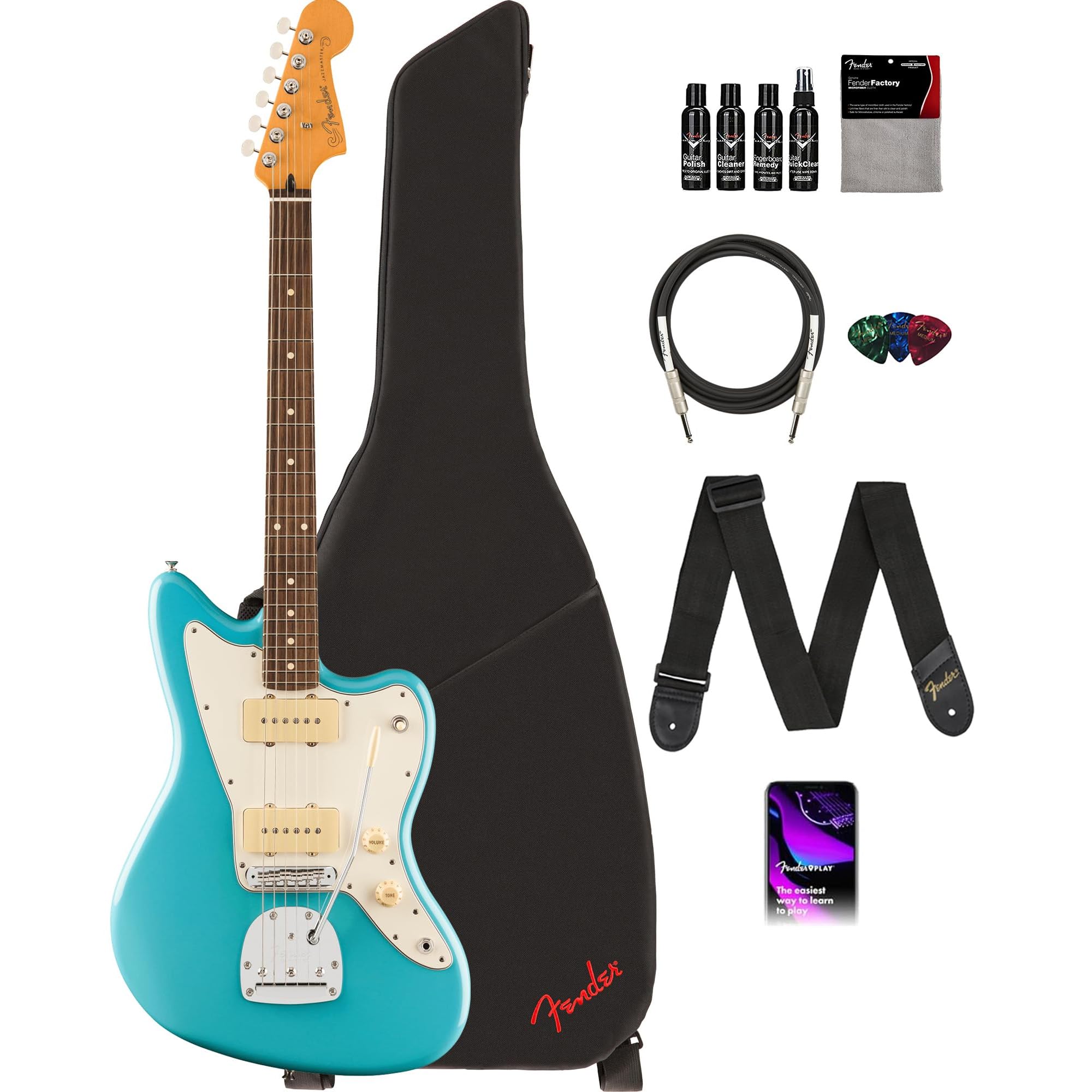 Amazon.com: Fender Player II Jazzmaster - Aquatone Blue Bundle