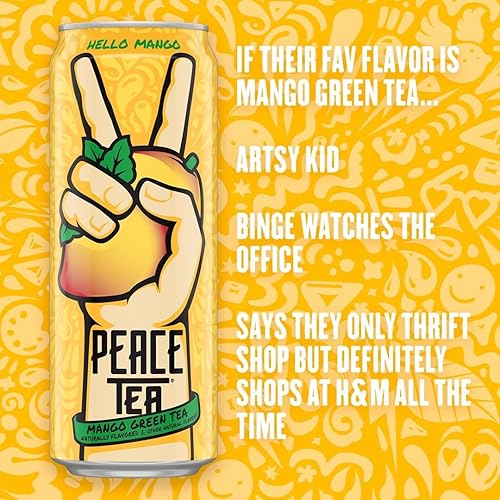 Peace Tea Latas, 23 onzas líquidas, paquete de 12 (Hello Mango)