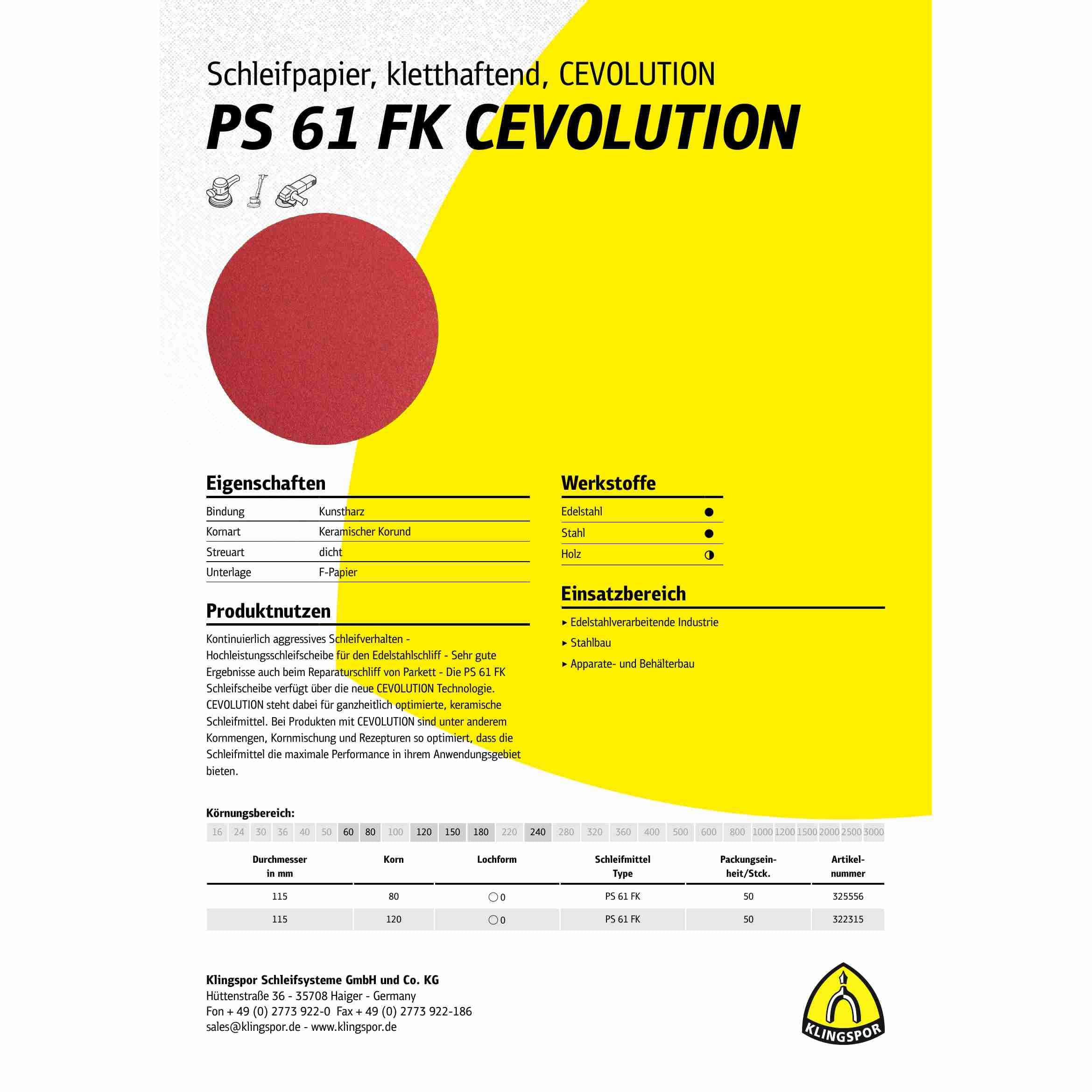 Klingspor PS 61 FK Lot de 50 disques abrasifs en céramique 150 mm grain 120