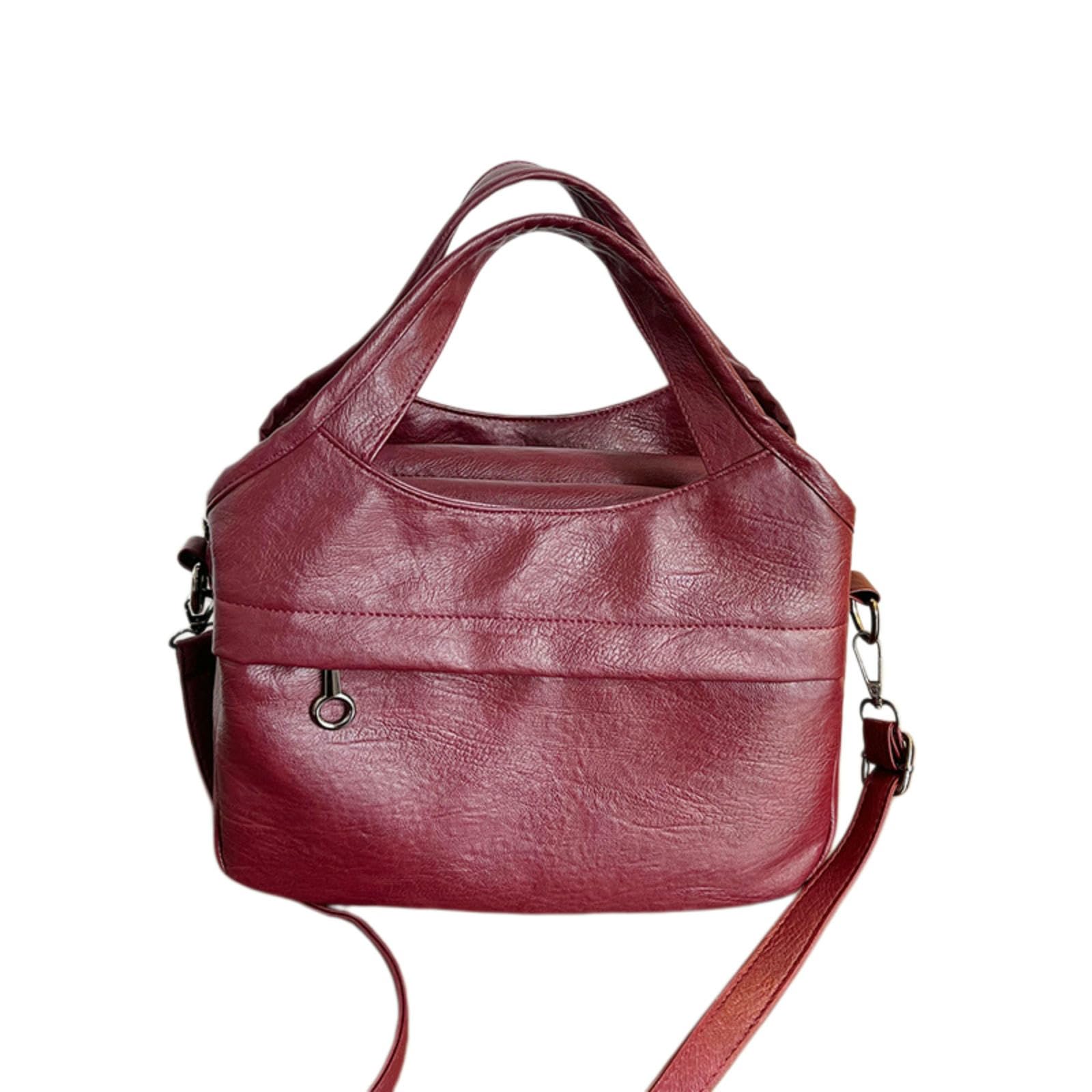 Borsa a Tracolla Multitasche Semplice E Versatile con Texture alla Moda in Stile Occidentale, di Grande capacità-Rosso