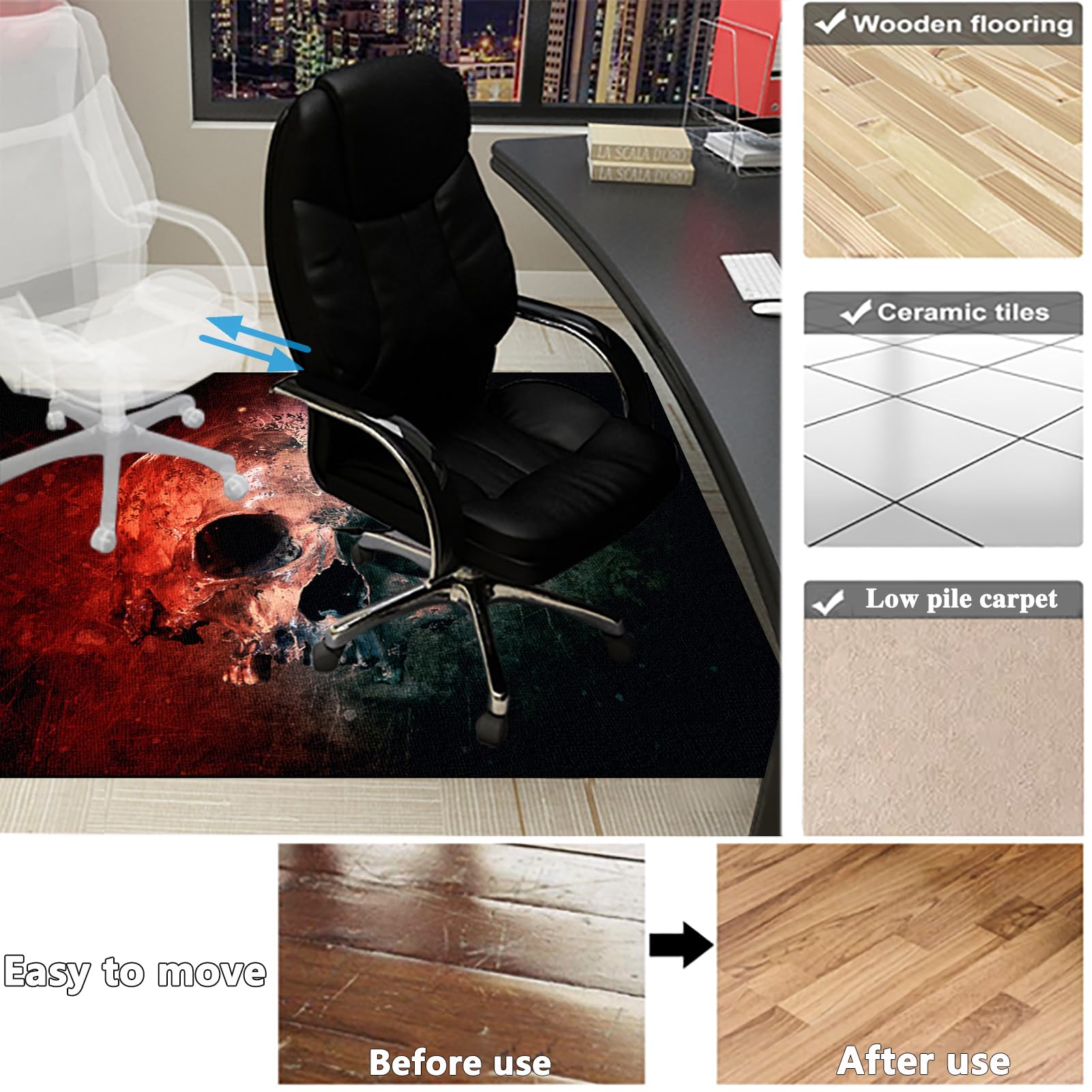 Gaming Bodenschutzmatte, Bürostuhl Teppich Unterlage, Schreibtischstuhl Unterlage 90 x 120 cm, Kratzfest Bodenschutzmatte für Teppiche rutschfest Bürostuhl Unterlage für Stühle Hohe Dichte Anti-Silp