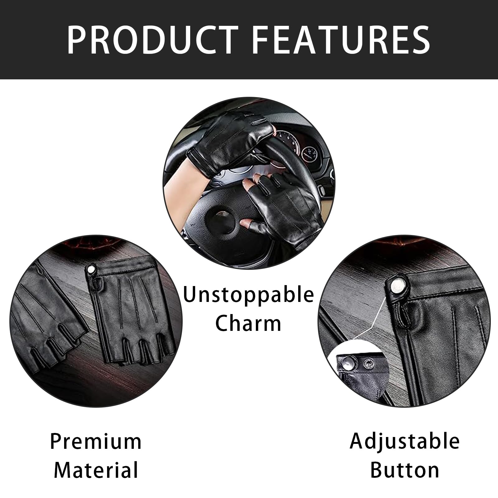 Fingerless Driving Gloves PU Faux Leather Outdoor Sport Halloween Cosplay Costume Half Finger Glove for Men Women Teens: Medium