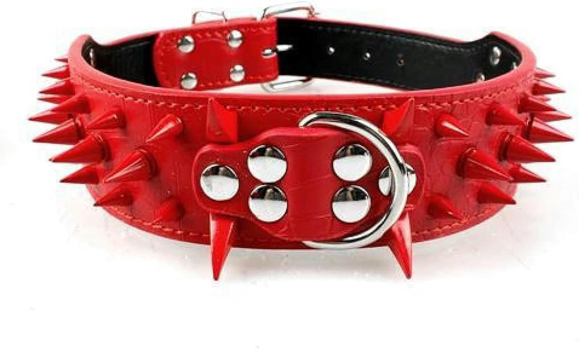 Cooles Hundehalsband mit Spikes und Nieten, Lederhalsband für mittelgroße und große Hunde, Rot, Red Spike, L