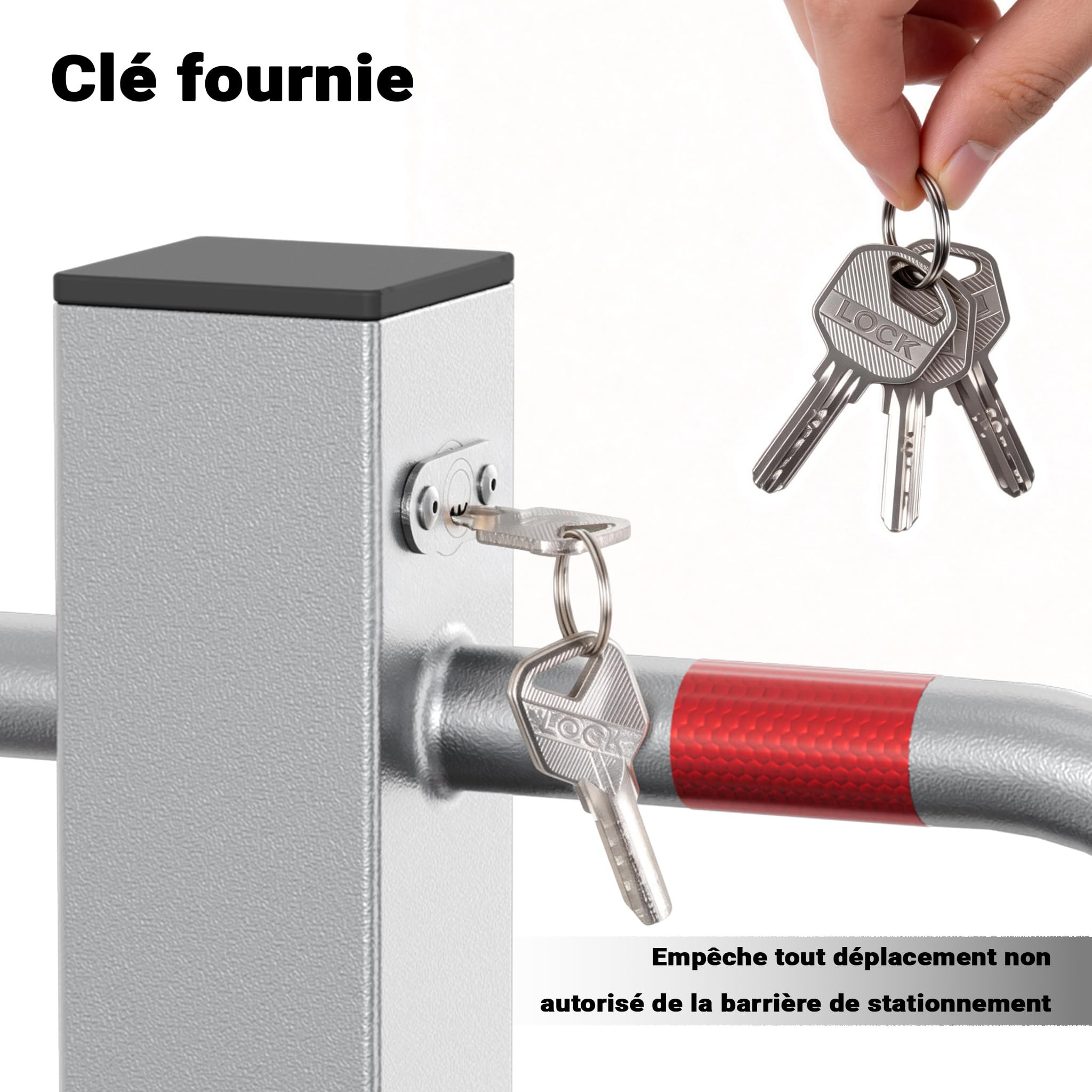 Wiltec Borne de parking rabattable – 700 x 180 x 480 mm – Couleur signalisation – en Acier – avec 3 Clés – Poteau de stationnement, Borne de sécurité