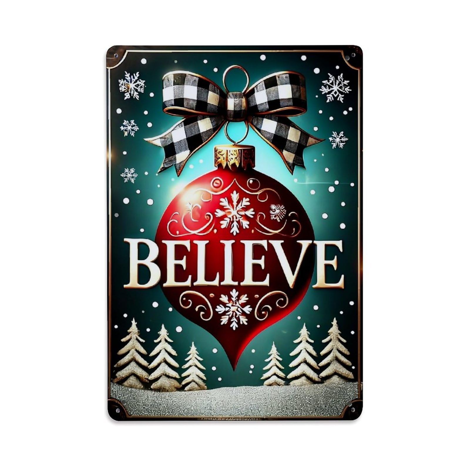 Jdfenggu Vintage Christmas Ornament With Snowflakes And Trees Retro Metal Tin Sign, Decor Art Poster For Bar, Home, Man Cave, Kitchen, Laundry Room Gift 8X12inch