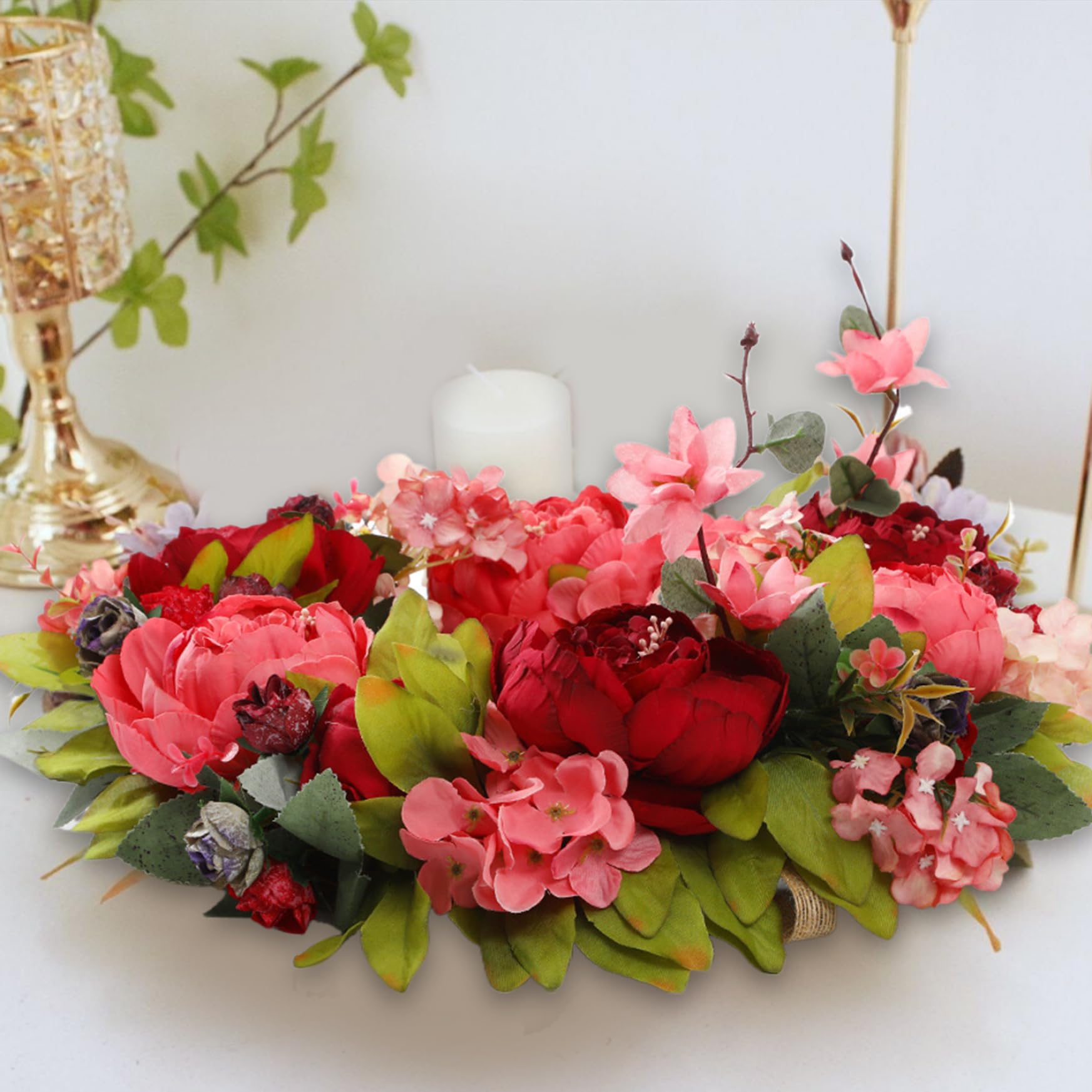 Ghirlanda di peonie, Ghirlanda per Porta di Fiori di Seta Artificiale da 16 Pollici con Fiori Rossi per Matrimoni all'aperto - Fiore