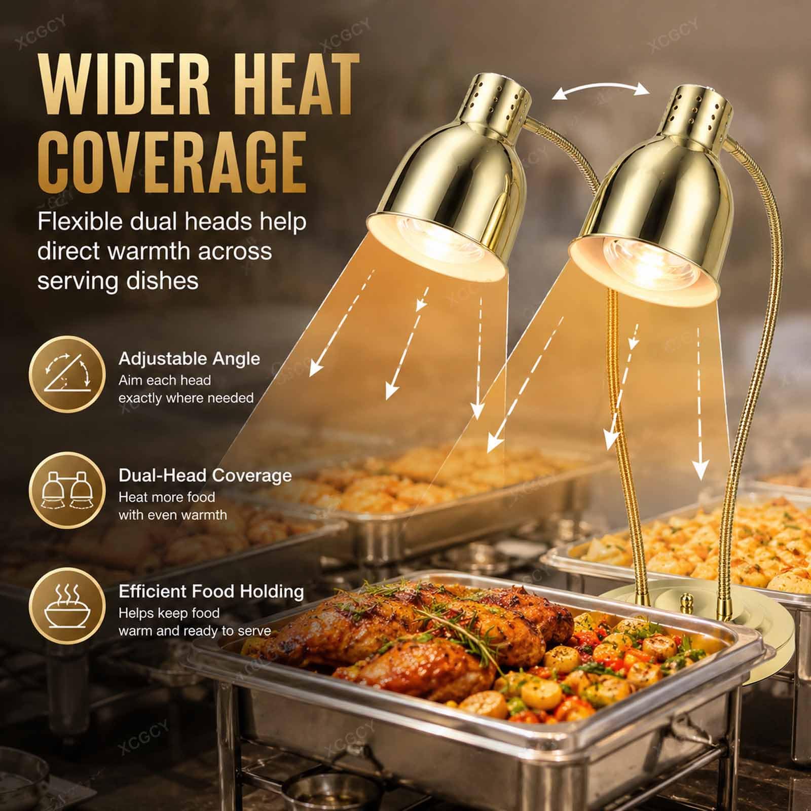 Lámpara De Mesa Térmica Infrarroja Comercial De 500 W con Doble Cabezal, Lámpara De Calor para Alimentos, 2 Bombillas 250 W, Cabezales 360° para Buffet, Catering Y Restaurante Rose Gold