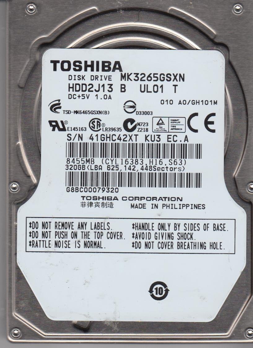 Toshiba MK3265GSXN, A0/GH101M, HDD2J13 B UL01 T, 320GB SATA 2.5 Disco Duro