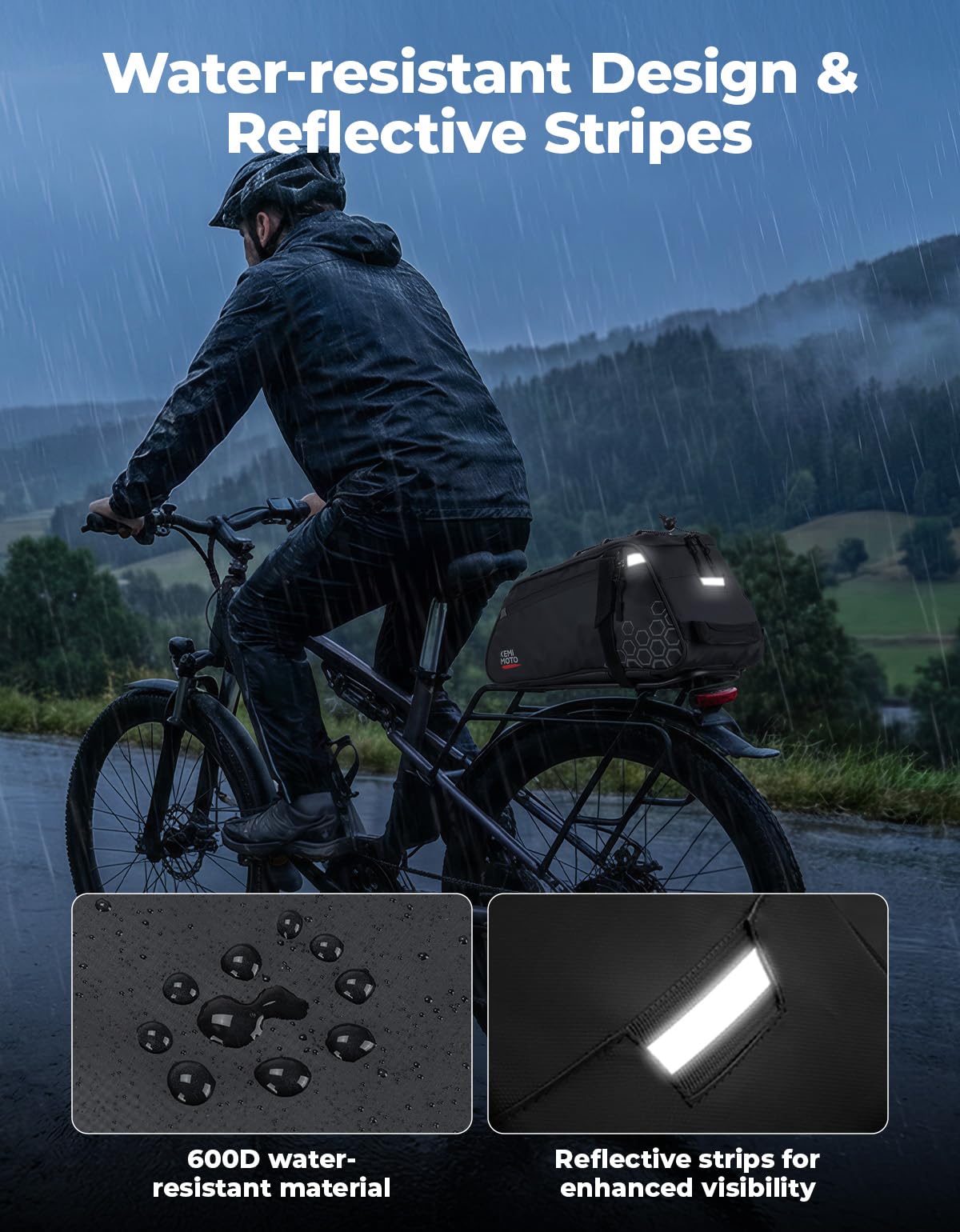 KEMIMOTO 17L Borsa Posteriore Bici 3 in 1, 11L Borse per Bici Impermeabile con 8L Isolante Rimovibile, Borsa per Bicicletta Posteriori Multifunzionale con Tracolla e Maniglia