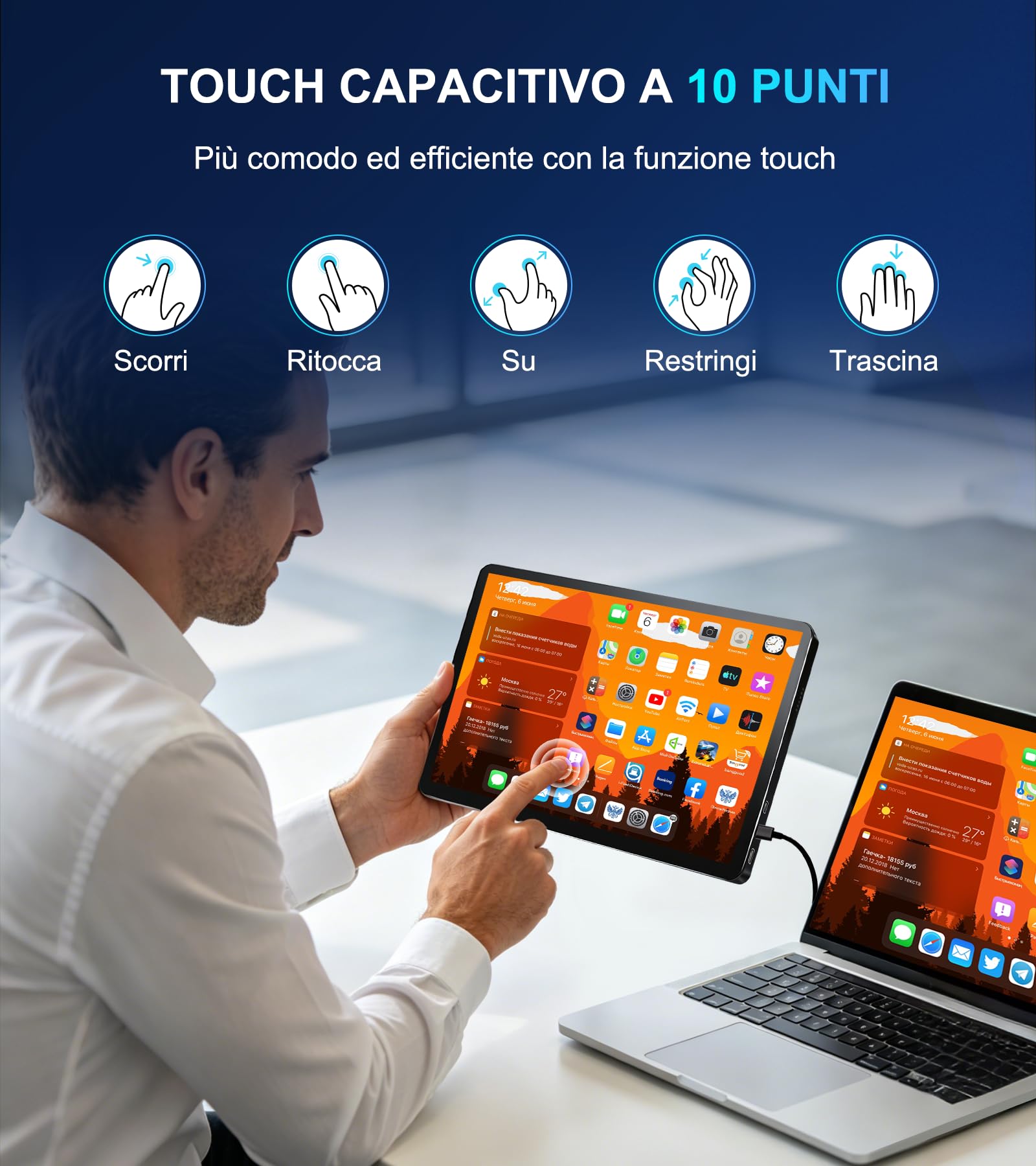 Monitor Portatile 11 Pollici QHD 2,5K 2560×1600 IPS, 100% NTSC, Doppia USB-C + Mini HDMI, Supporto Integrato, Compatibile VESA, Schermo Esterno per PC e Notebook