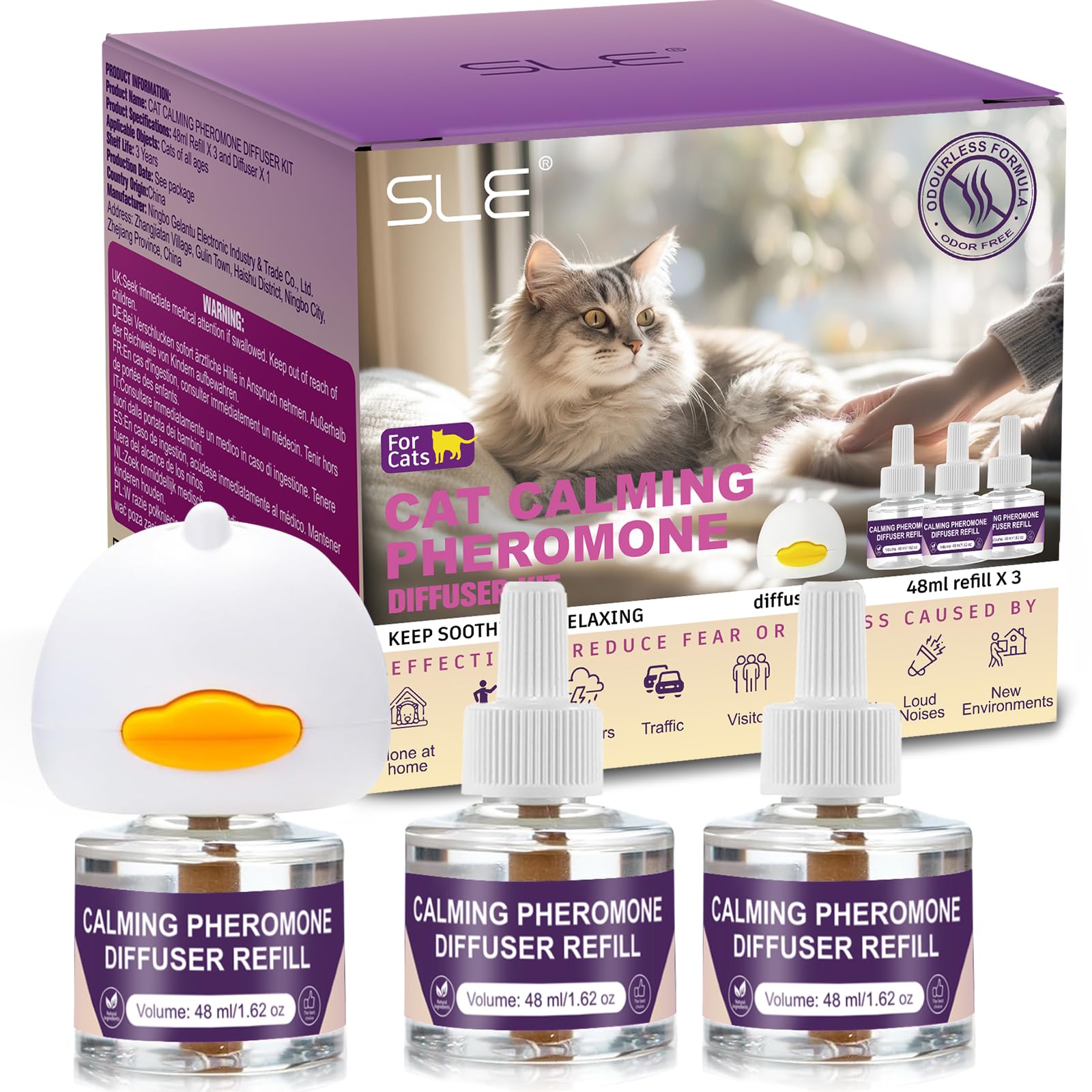 SLE Diffuseur de Phéromones Calmantes pour Chat,Soulager l'Anxiété Stress 1 Diffuseur Calmant pour Chat 3 Recharges, Réduit Le Stress,Apaiser Chats Conflit FéLines Relaxantes Calmantes Insipide (3)