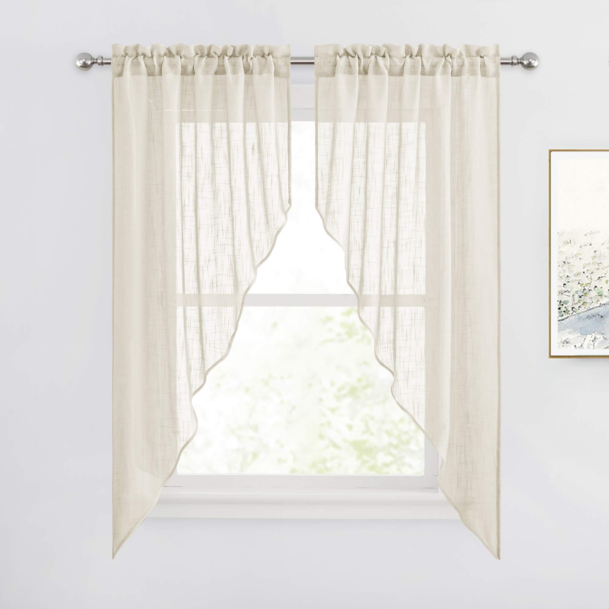 RYB HOME Curtain Tier and Swag Set, Privacy Sheer Curtains Window Treatment Drapes Light & Airy Voile Panels for Bedroom / Kitchen / Farmhouse Garden, 36 x 63-inch Each, 2 Pcs, Warm Beige