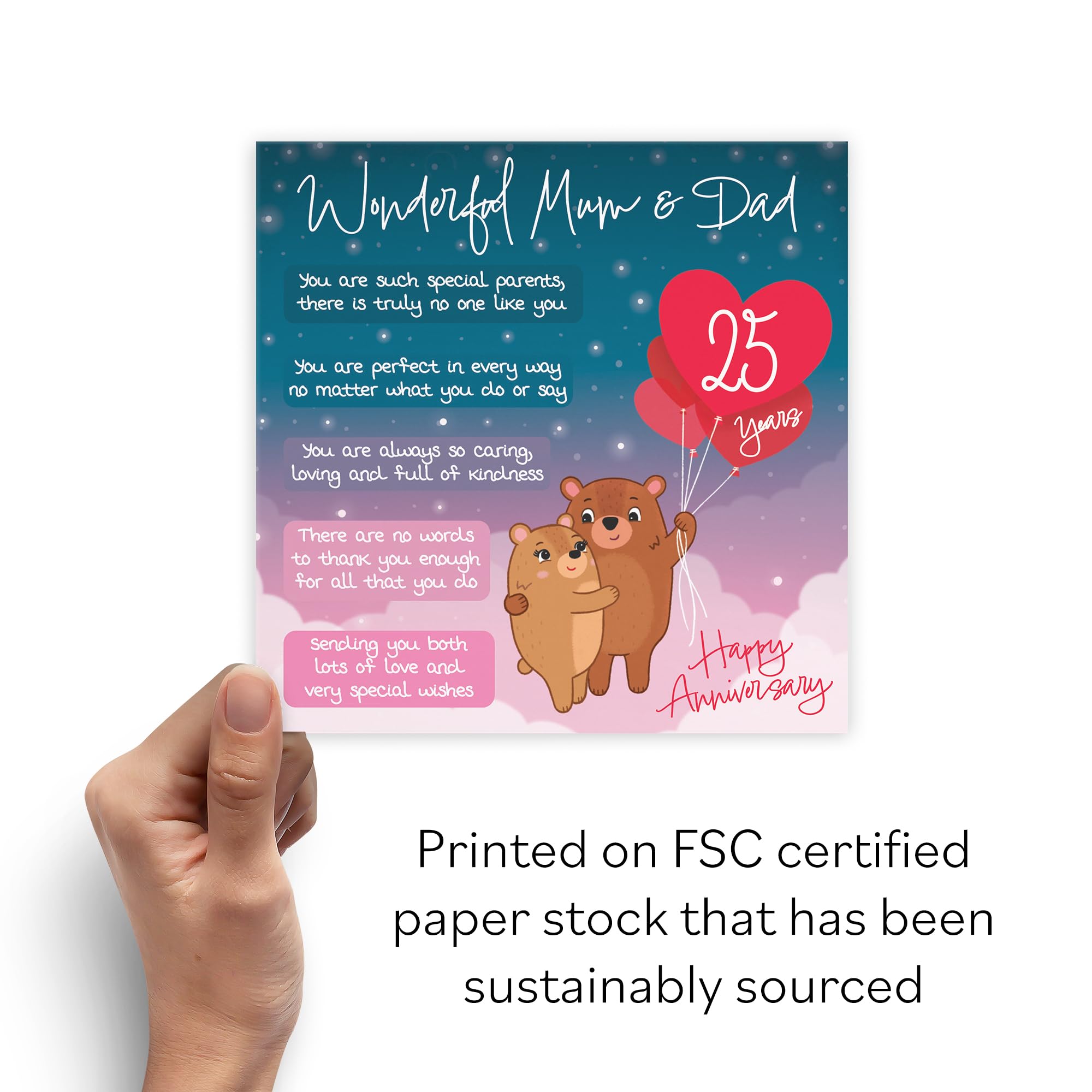 Hunts England, Mum And Dad 25th Anniversary Card, Starry Night, Cute Bears, Verse 25th Anniversary Card For Mum And Dad - Image 4