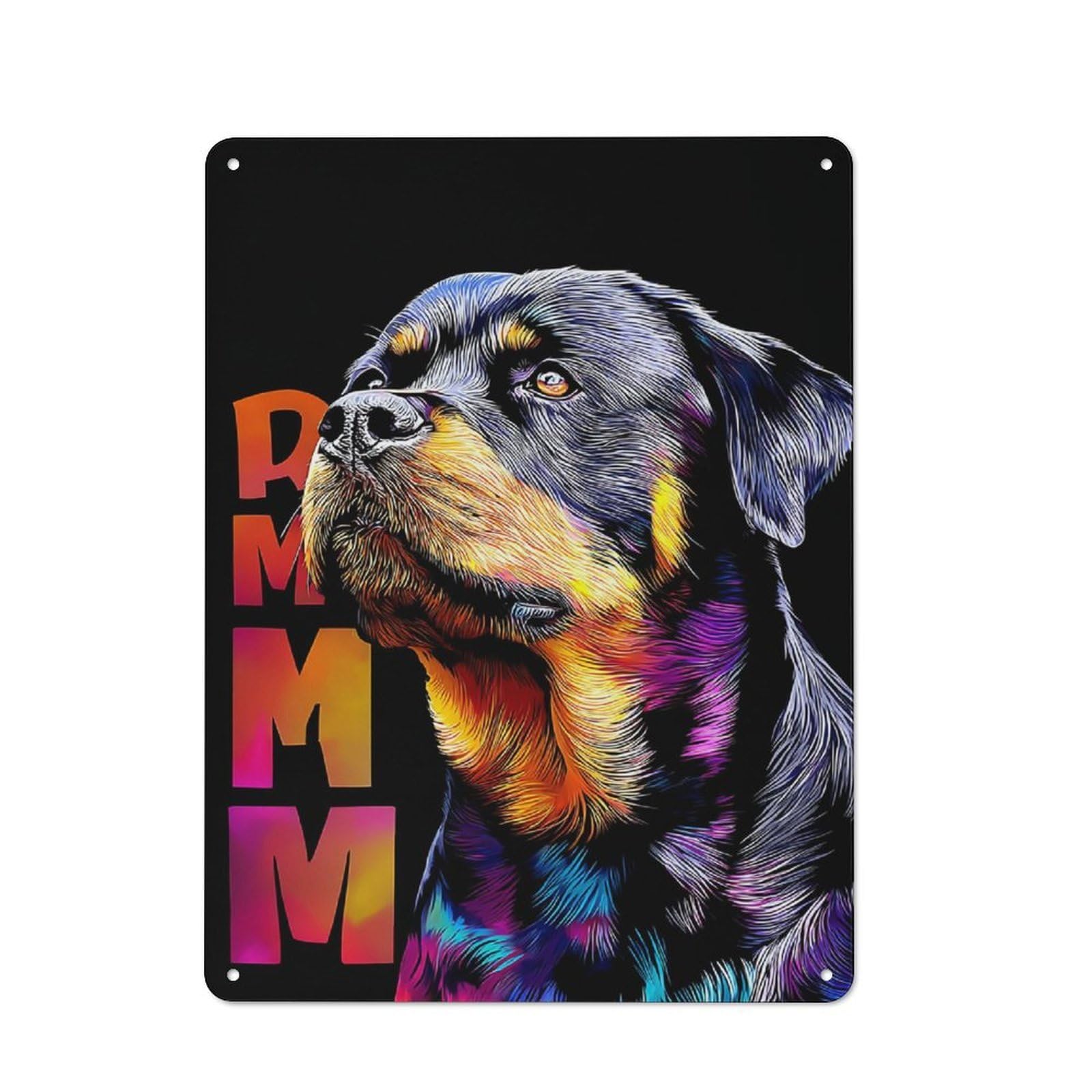 Junmoney Colorful Rottweiler Portrait Nostalgic Metal Wall Sign 40X30cm, Classic Pub Decor For Bar, Kitchen, Garage Or Games Room