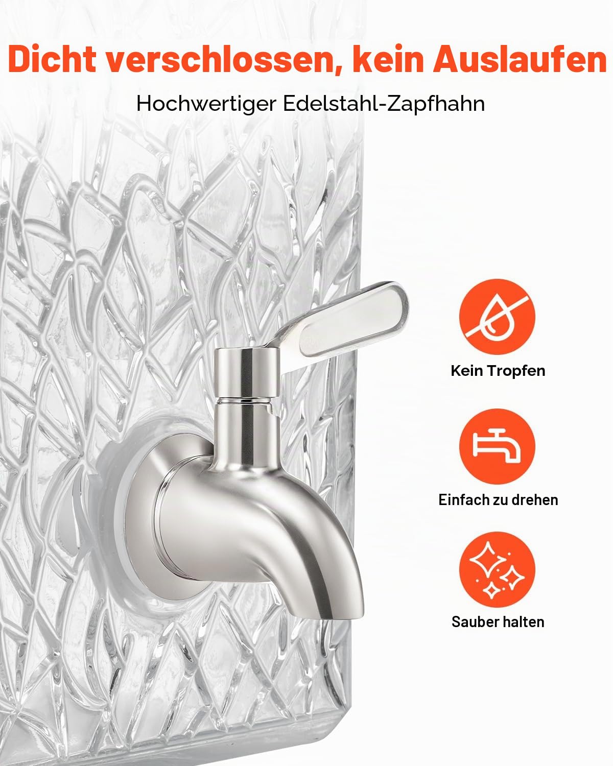 VEVOR Getränkespender (1 x 10 L) für Partys Saftspender (aus Glas) mit tropfsicherem Zapfhahn & Metallständer Wasserspender für Restaurants Partys, Limonade Eistee selbstgemachte Getränke Spender