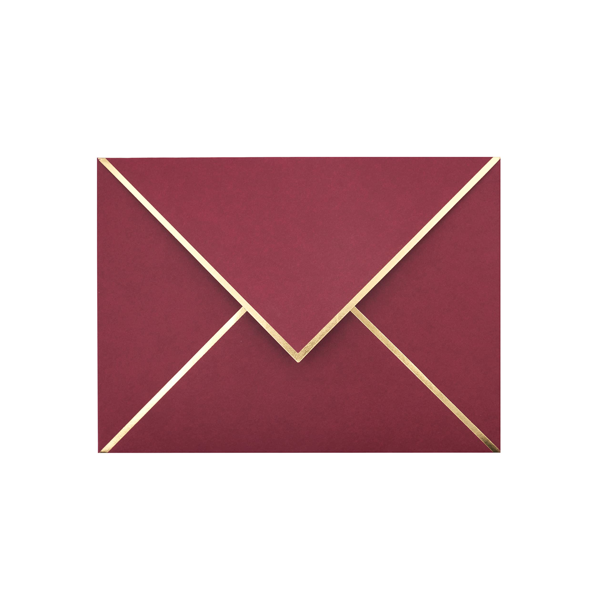A7 Envelopes - V Flap Foil Border Luxury Mailing Envelopes for 5" x 7" Cards - for Wedding, Invitations, Baby Shower, Photos, Graduation, Birthday, Bridal Shower - 5.25" x 7.25" (Burgundy, 25 Pack)