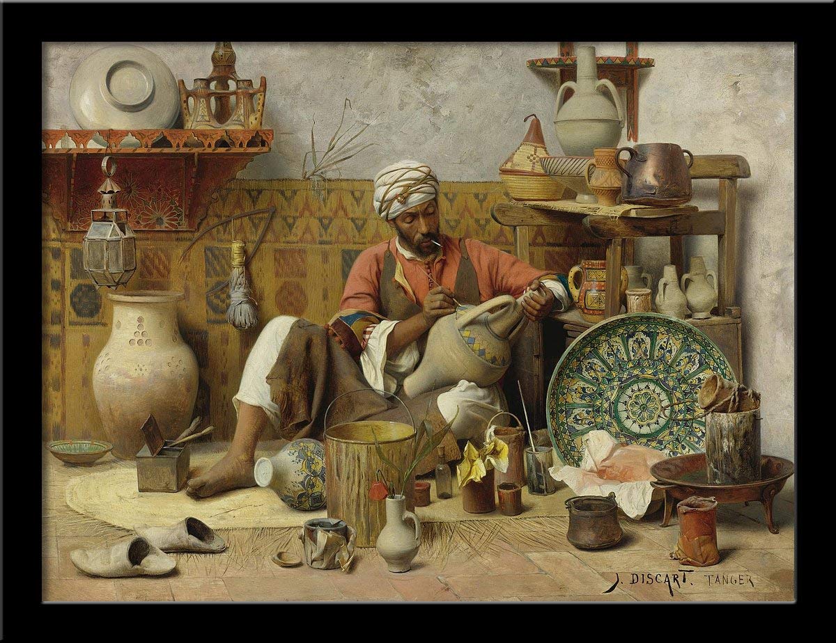 Tallenge - Orientalism - Jean Discart - The Pottery Studio Tangiers - Medium Framed Canvas (Canvas,18 x 24 � inches, MultiColour)