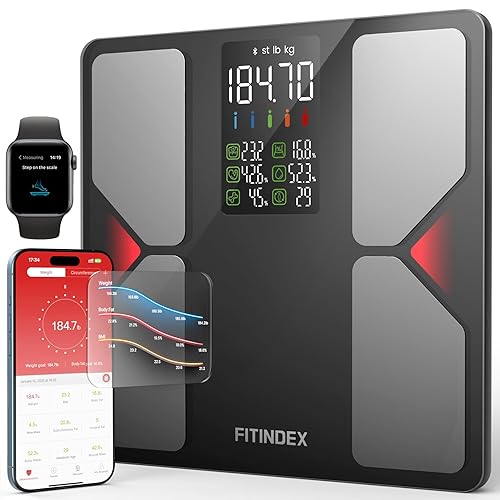 FITINDEX Báscula inteligente con IMC, grasa corporal, masa muscular, báscula para peso corporal y porcentaje de grasa, báscula Bluetooth de alta