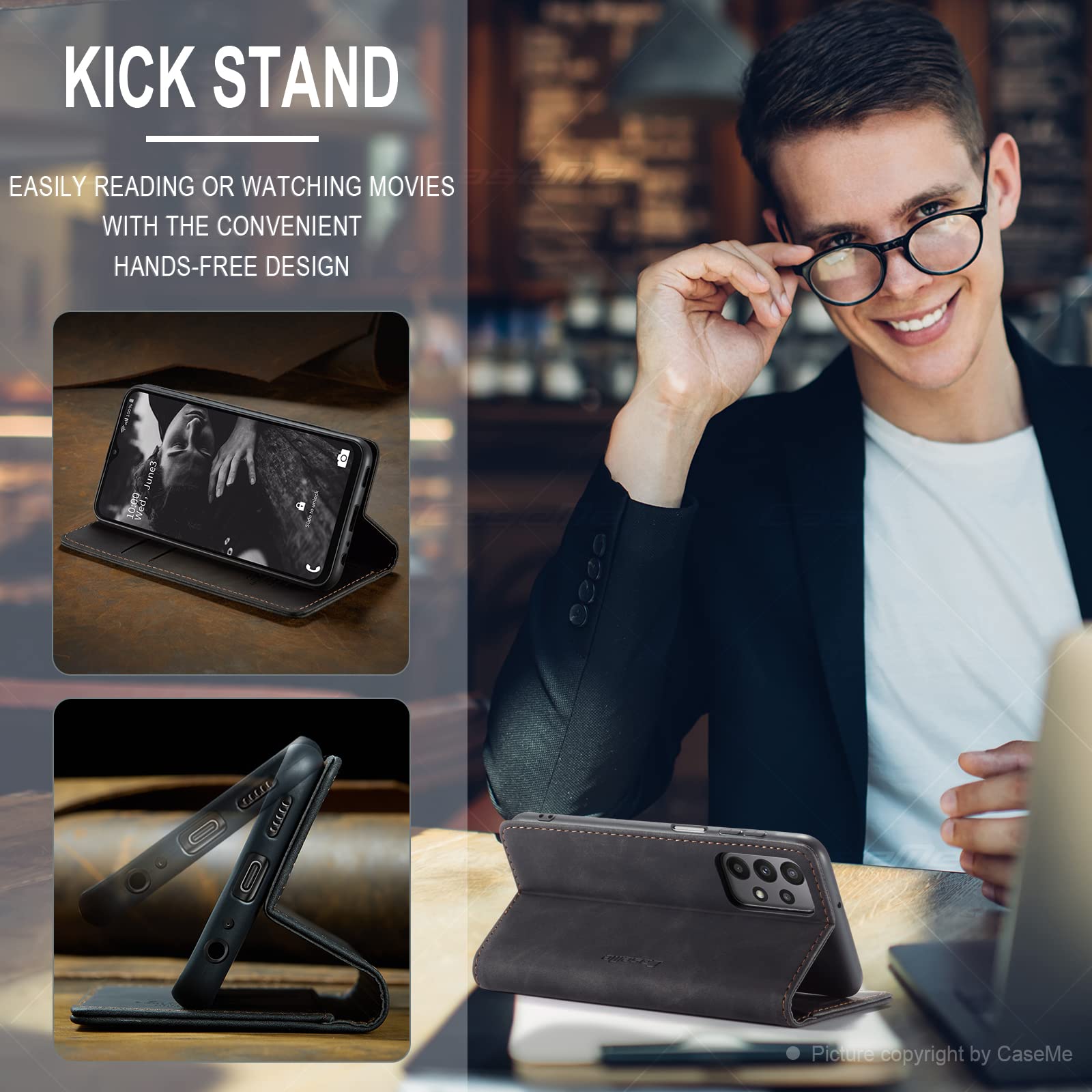 owlhold Cover per samsung A23/M23,Cover Samsung Galaxy A23/M23 Magnetica Portafoglio Flip[Antiurtoo][Cavalletto][Carta Fessura] Custodia Pelle per Samsung Galaxy A23/M23 -Nero