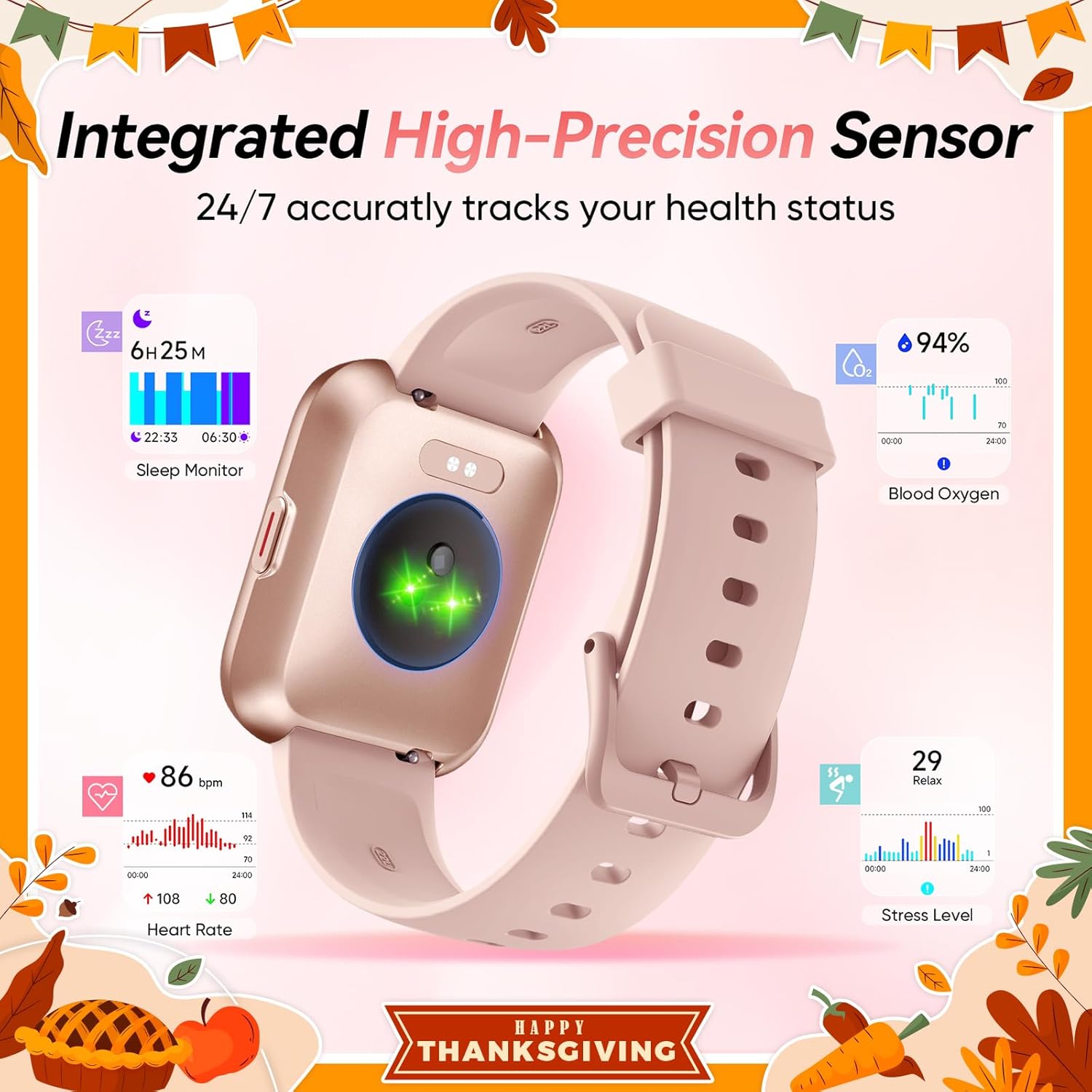 Fitpolo Smart Watches for Women Android & iPhone - W208 Series (Pink+Purple)