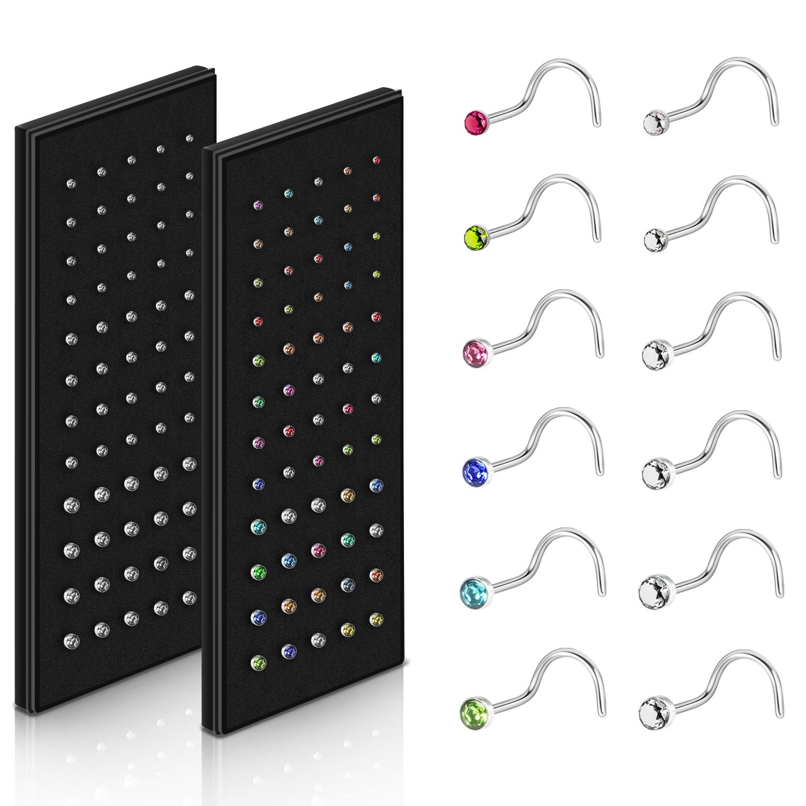 Aucuu 120PCS 20G Piercing Nariz Acero Quirurgico, 316L Hipoalergénicos Piercing Nariz CZ Piercing Joyería, Tornillo/Recto/Forma de L Nariz Studs (1.5mm 2mm 2.5mm)