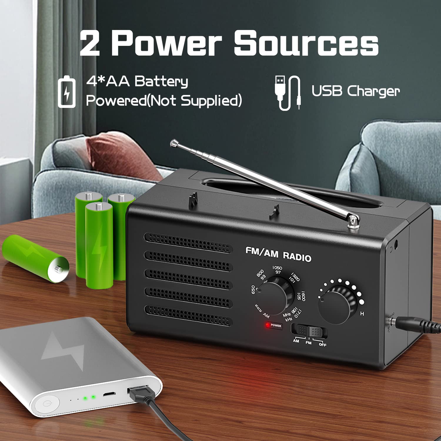 Tendak Radio Portatile FM/AM, Transistor Radio Manopola di Regolazione Extra Large, 5W Grande altoparlante, Supporta la dell'alimentatore USB/operatore batteria,Utilizzato per la famiglia e all'aperto