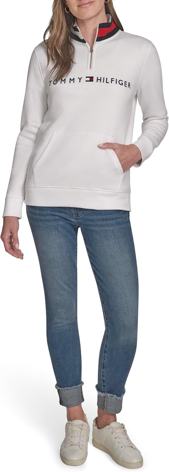 Tommy Hilfiger womens Fleece Mockneck 1/4 Zip Soft Sweatshirt - Image 2