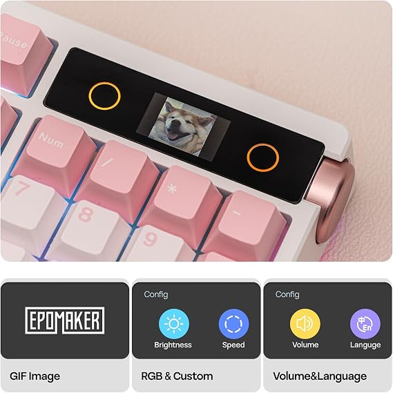 EPOMAKER TH108 PRO Full Size Mechanical Keyboard with Screen & Knob Wireless Gaming Keyboard 10000mAh Creamy Gasket Hot Swap Custom Driver RGB Backlight Pink Sea Salt Silent