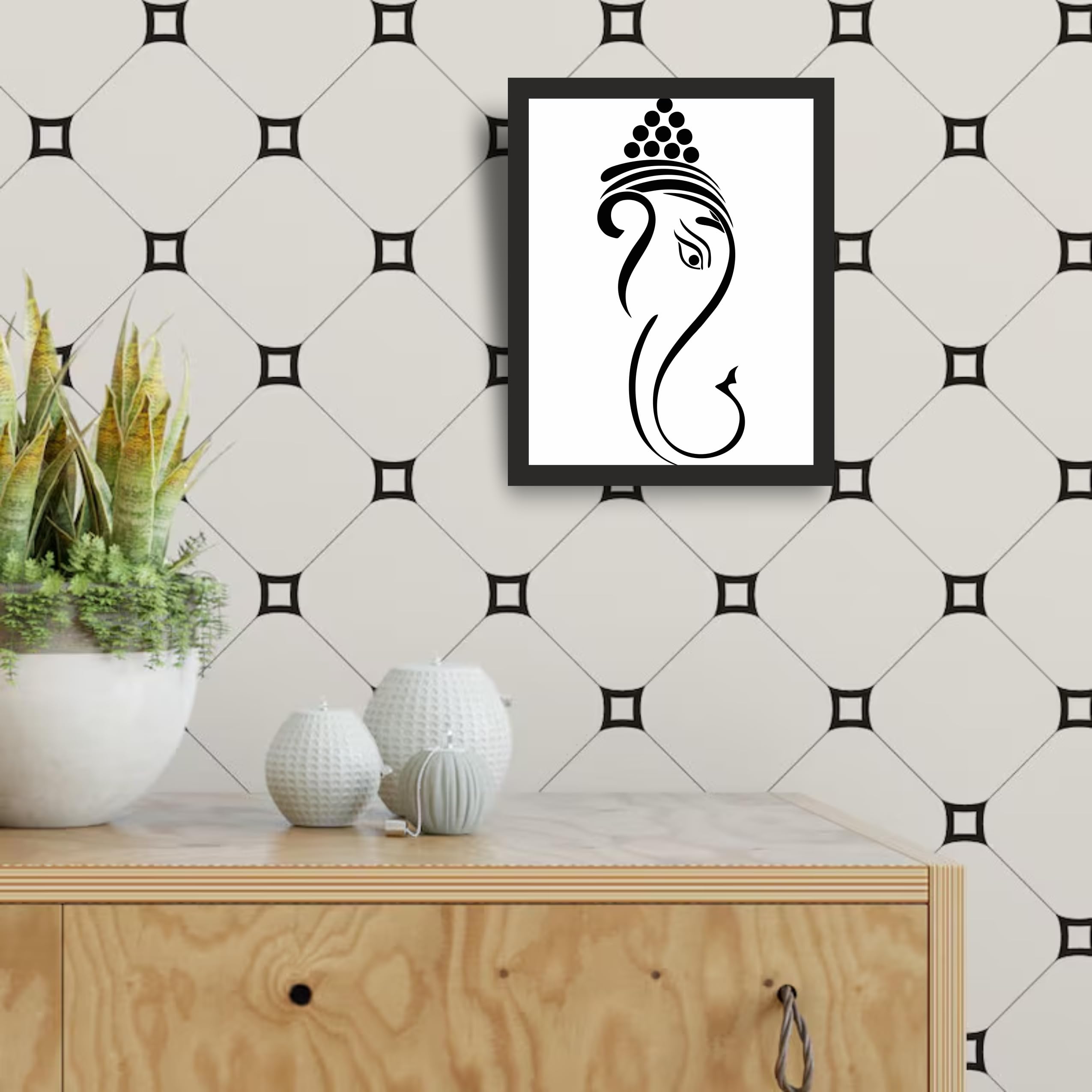 Elegant Monochrome Ganesha: 16x20