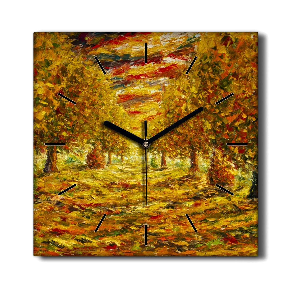 Horloge Murale Salon Forêt d'Automne Toile Deco Nature Silencieuse