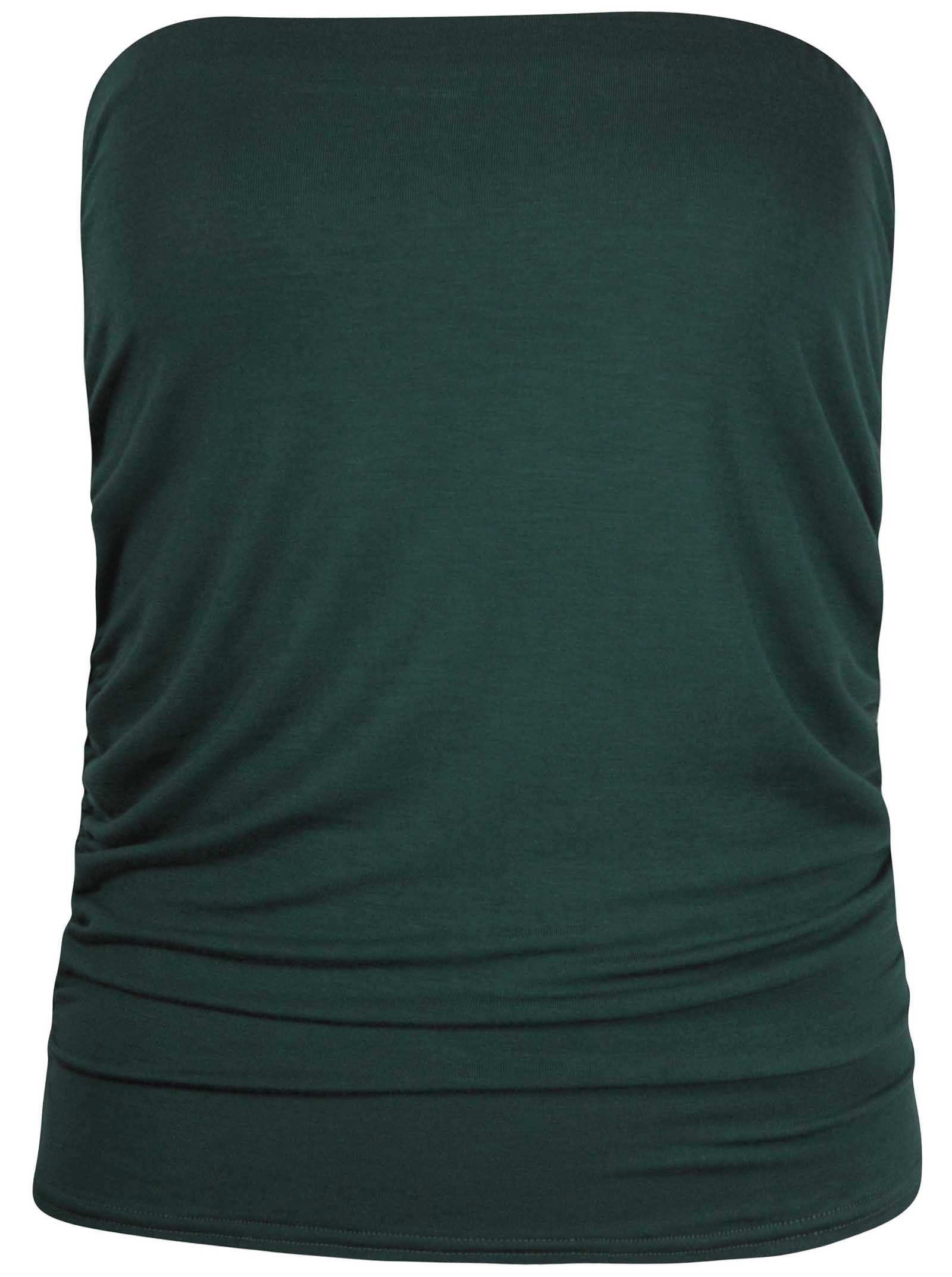 Womens Plain Ruched Ladies Sleeveless Gathered Elasticated Soft Stretch Strapless Bandeau Boob Tube Vest Top Dark Green Size 22 - 24 (XXXL)