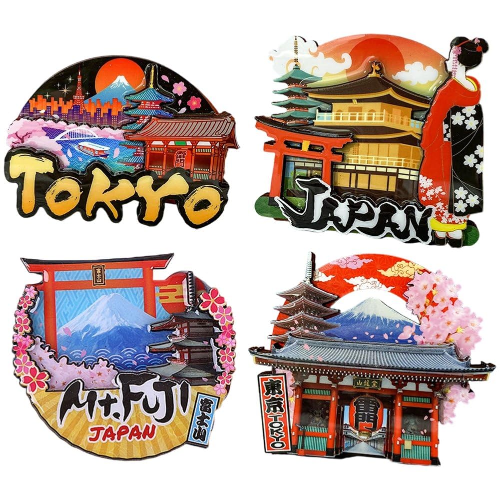 Fituenly 4pcs Fridge Magnet, Japanese City Scenery Magnetic Refrigerator Sticker Souvenir Travel Keepsake Magnetic Refrigerator Sticker Japanese Home Kitchen Decor