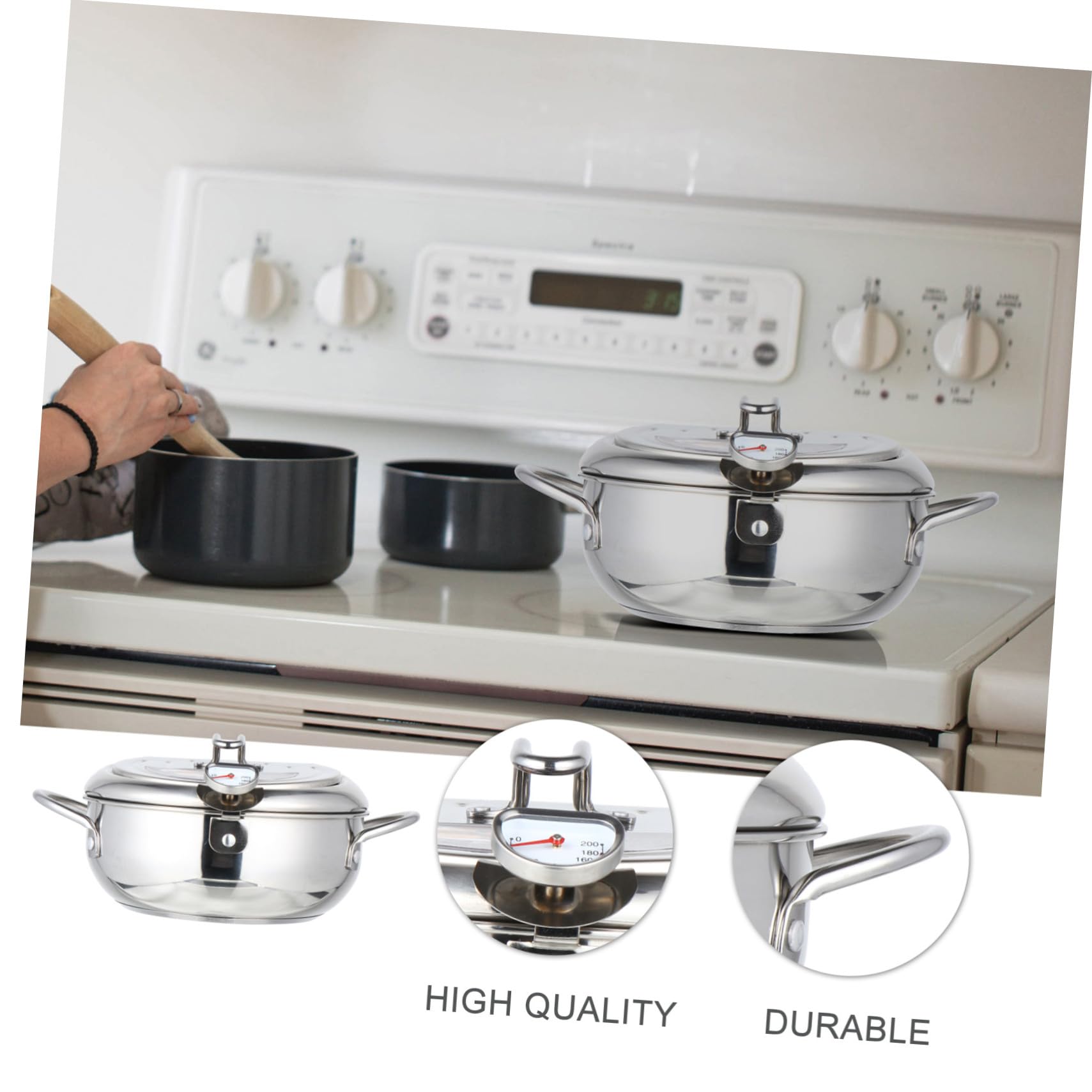 STOBAZA Friteuse Inox avec Thermomètre Poêle Profonde Compatible Gaz et Induction Contrôle Précis Température pour Friture Japonaise Tempura Ustensile Acier Inoxydable