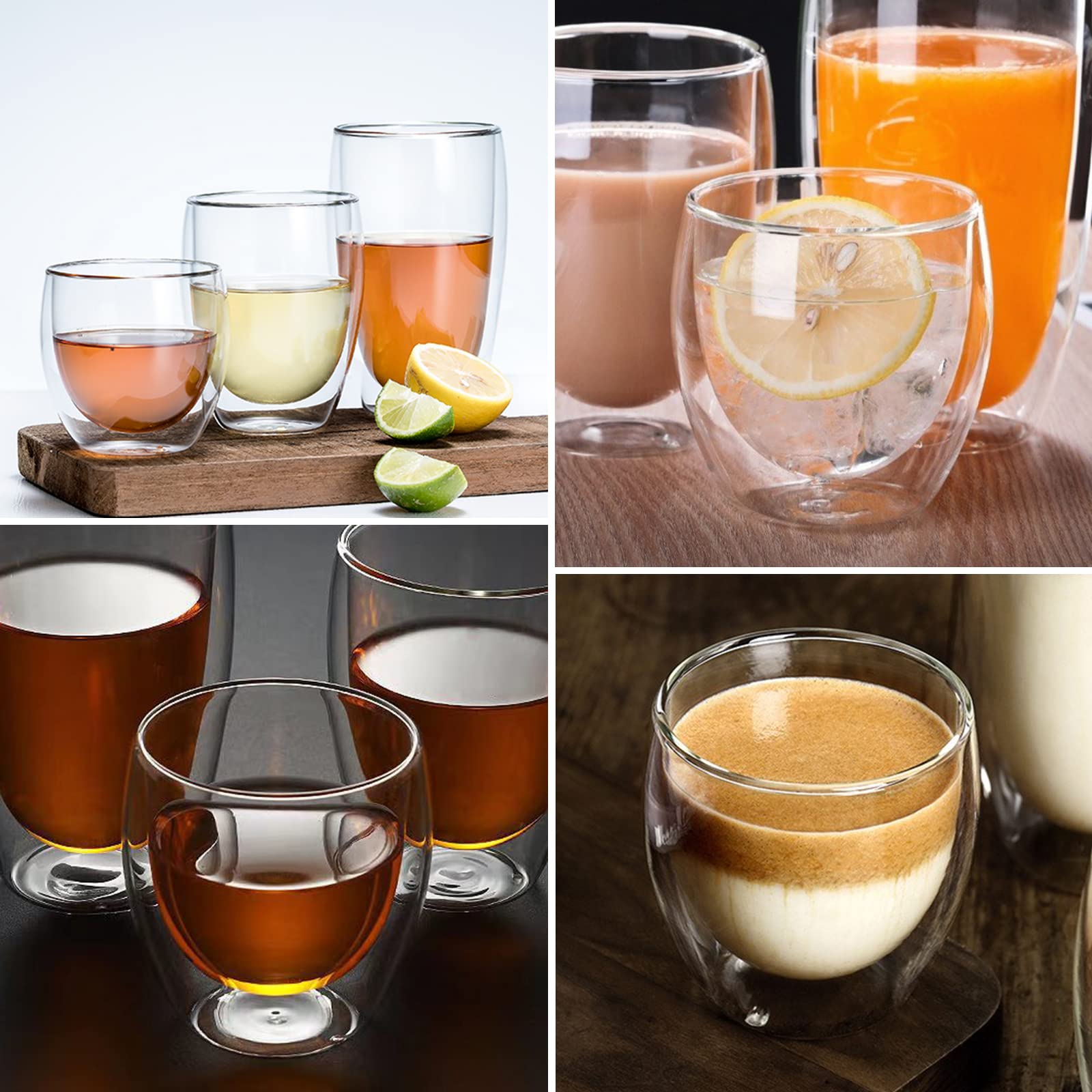 Latte Macchiato Set di tazze da caffè a doppia parete, 6 bicchieri da 250 ml, a doppia parete con 6 cucchiai, cappuccino, tazze da caffè, caffè gelato, bicchieri termici