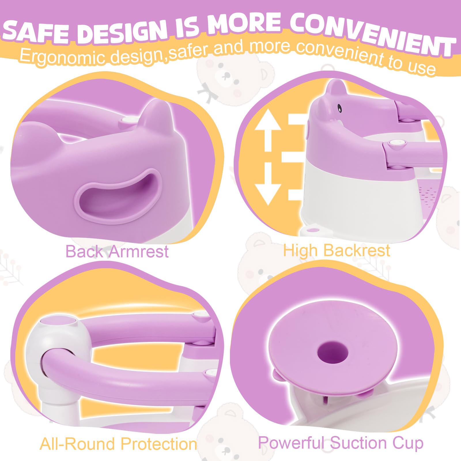 Chaise de Bain pour Bébé 6-24 Mois, Siège de Bain avec Ventouses, Antidérapant Violet