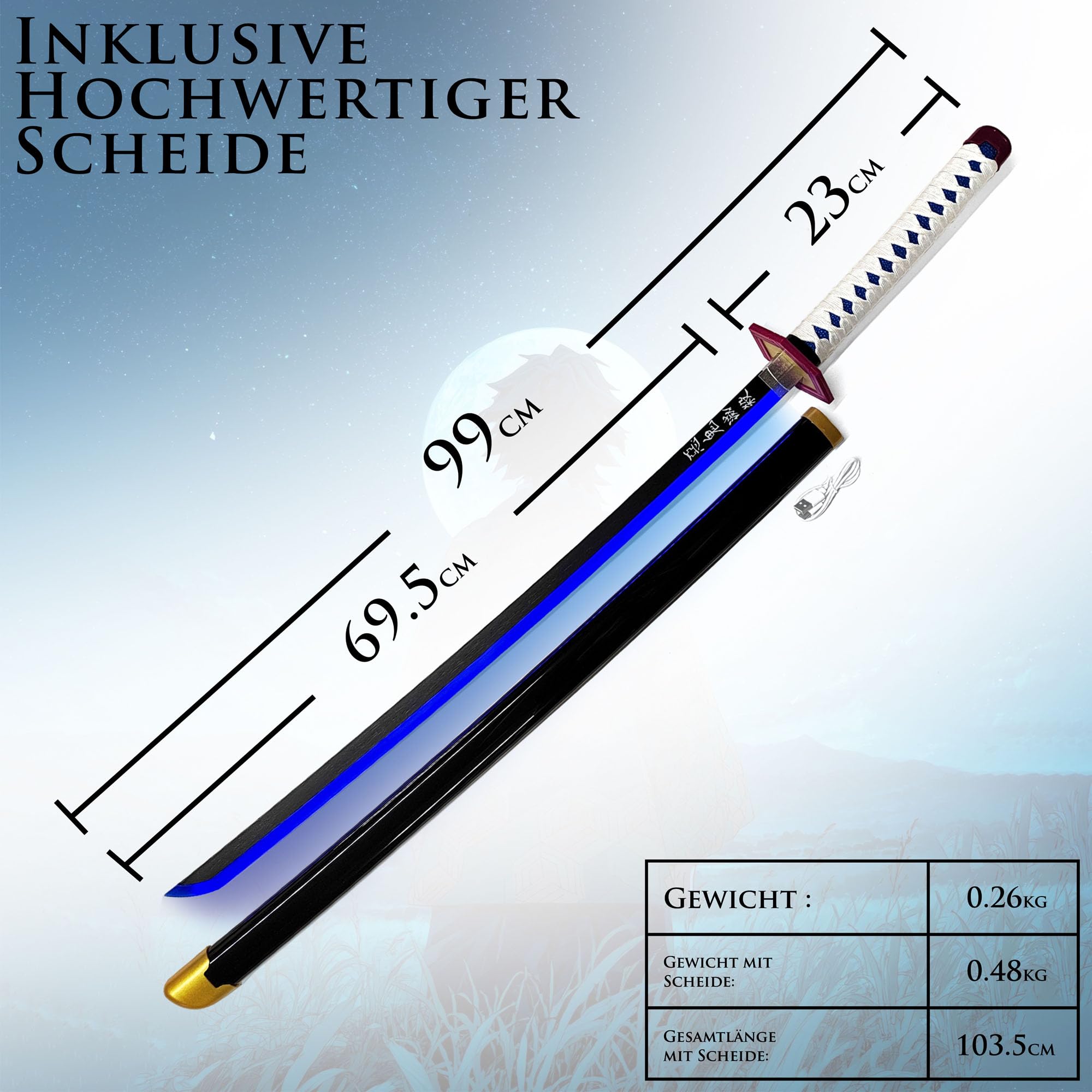 Demon Slayer - Schwert, Lichtschwert, Laserschwert, Lightsaber, Katana LED, Samurai Sword mit LED Klinge mit Scheide, Animefans, Anime Cosplays, für Erwachsene und Kinder (Giyuu Tomioka)