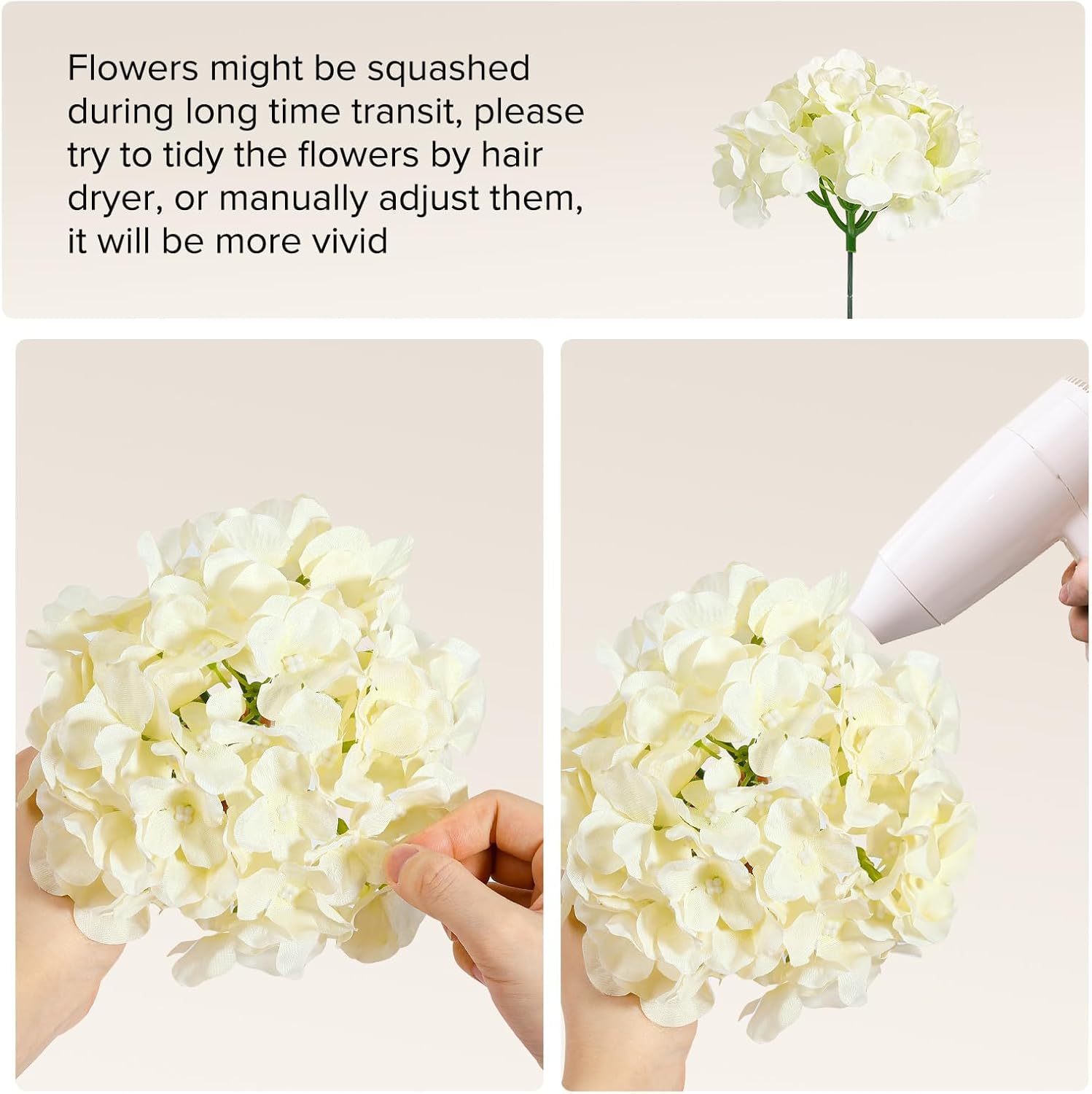 Auihiay 10PCS Hydrangea Artificial Flowers, Faux Champagne Flowers for Wedding Centerpieces, DIY Bouquets, Bridal Shower, Floral Decor Home Decoration with Stems (VASE NOT Included)