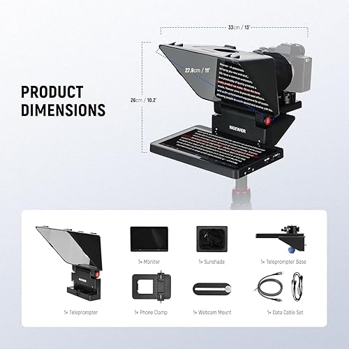 Miniatura 9 de NEEWER Teleprompter 2 en 1 de 11 pulgadas con monitor para Windows MacOS, compatible con duplicación de pantalla, indicador portátil para cámara