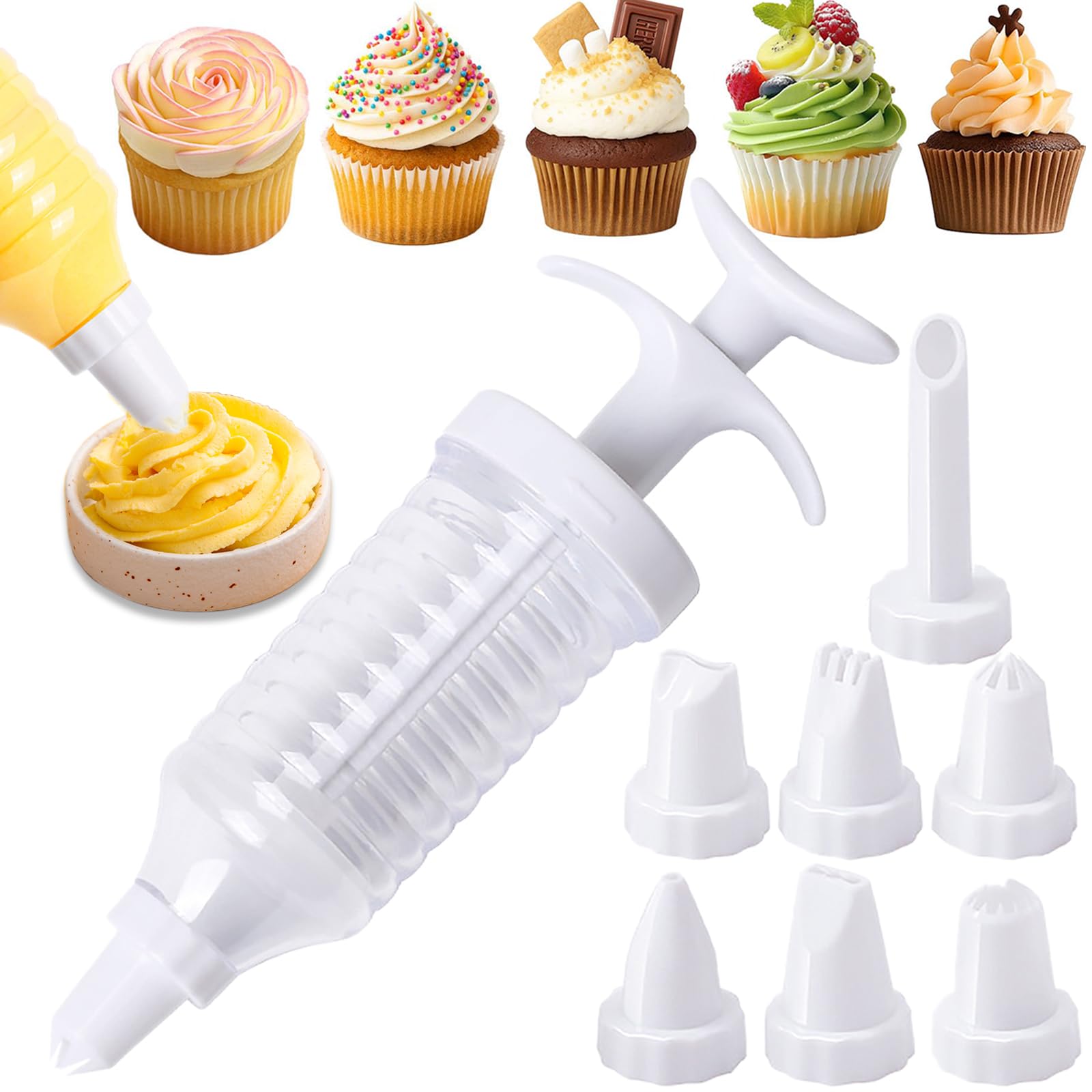 Suuker Cake Decorating Gun, Cupcake Icing Piping Kit, Cake Decorating Kit with 8 Piping Tips, Cupcake Injector/Decorating Icing Set, White