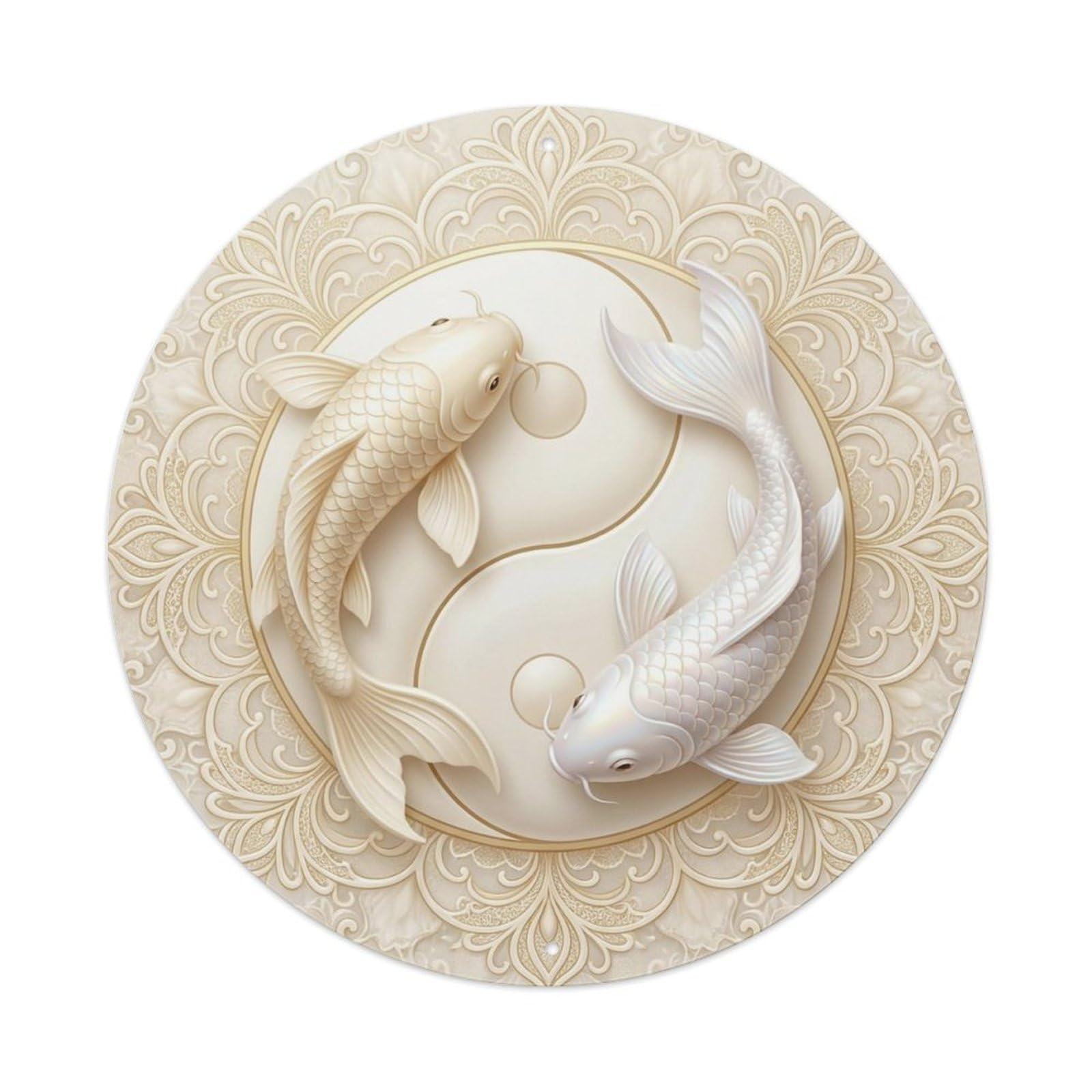 TaiChi Koi Fish Cream Ivory Soft Neutral Elegant Pure Metal sign