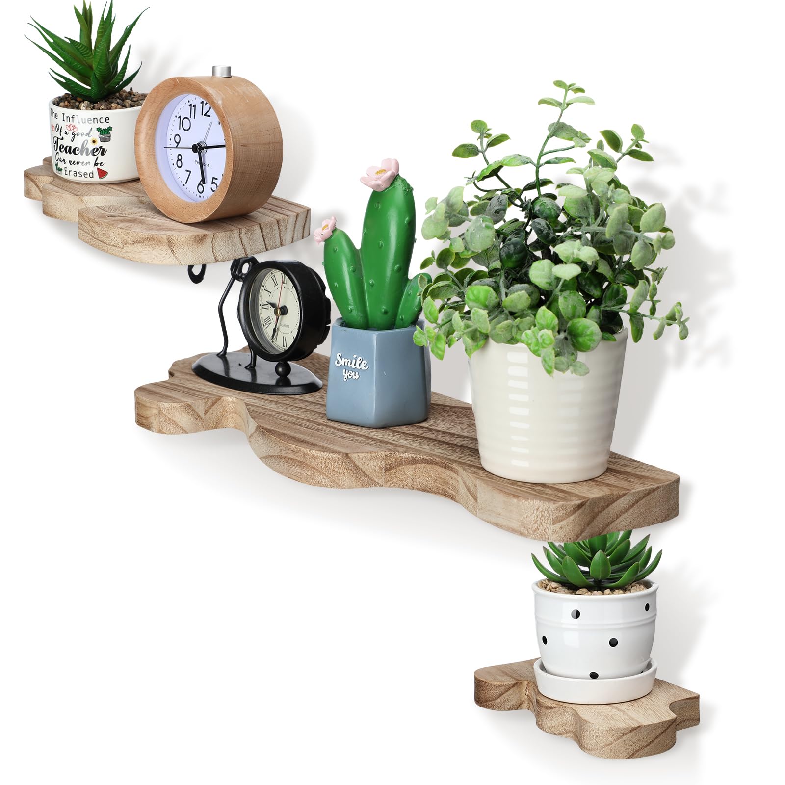 Suzile Set of 3 Small Rustic Wave Edge Floating Shelf 3 Size