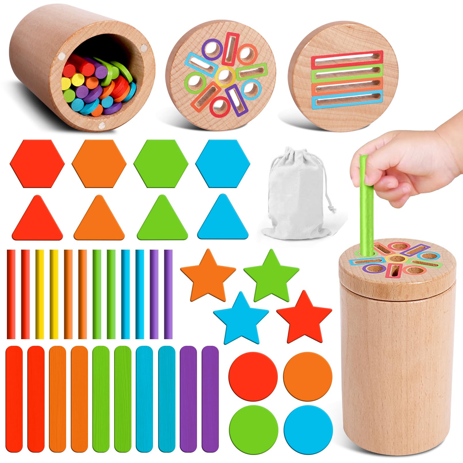 Giocattolo Montessori In Legno 3 In 1 Per Bambini 1-3 Anni - Secchiello Per Imparare Colori E Forme - Regalo Educativo