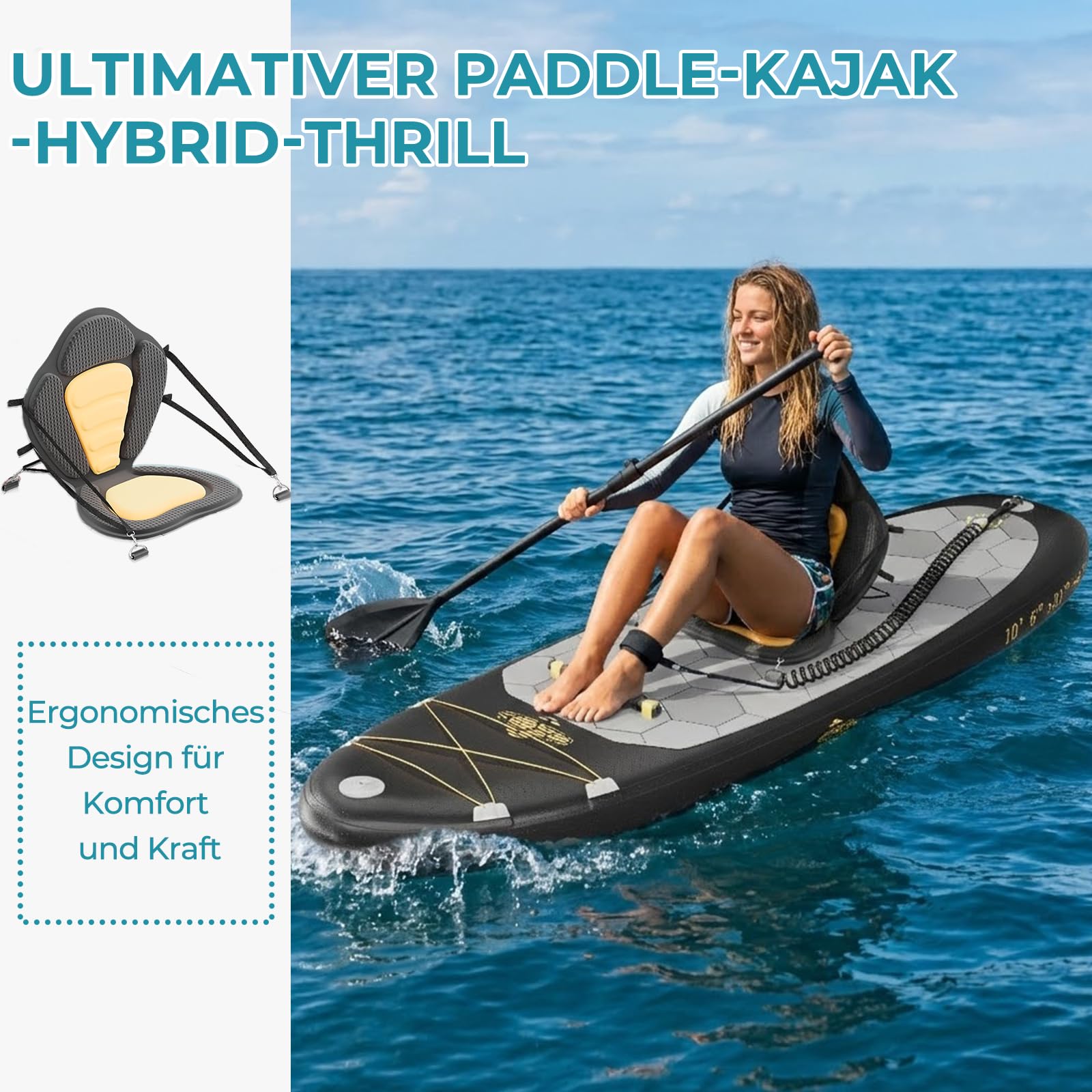 TRIUMPHKEY Aufblasbares SUP Board, Stand Up Paddling Board, Aufblasbare Stand Up Paddle Board mit Zubehör, Paddel, Finnen, Pumpe,330 * 76 * 15cm, Bis 130kg