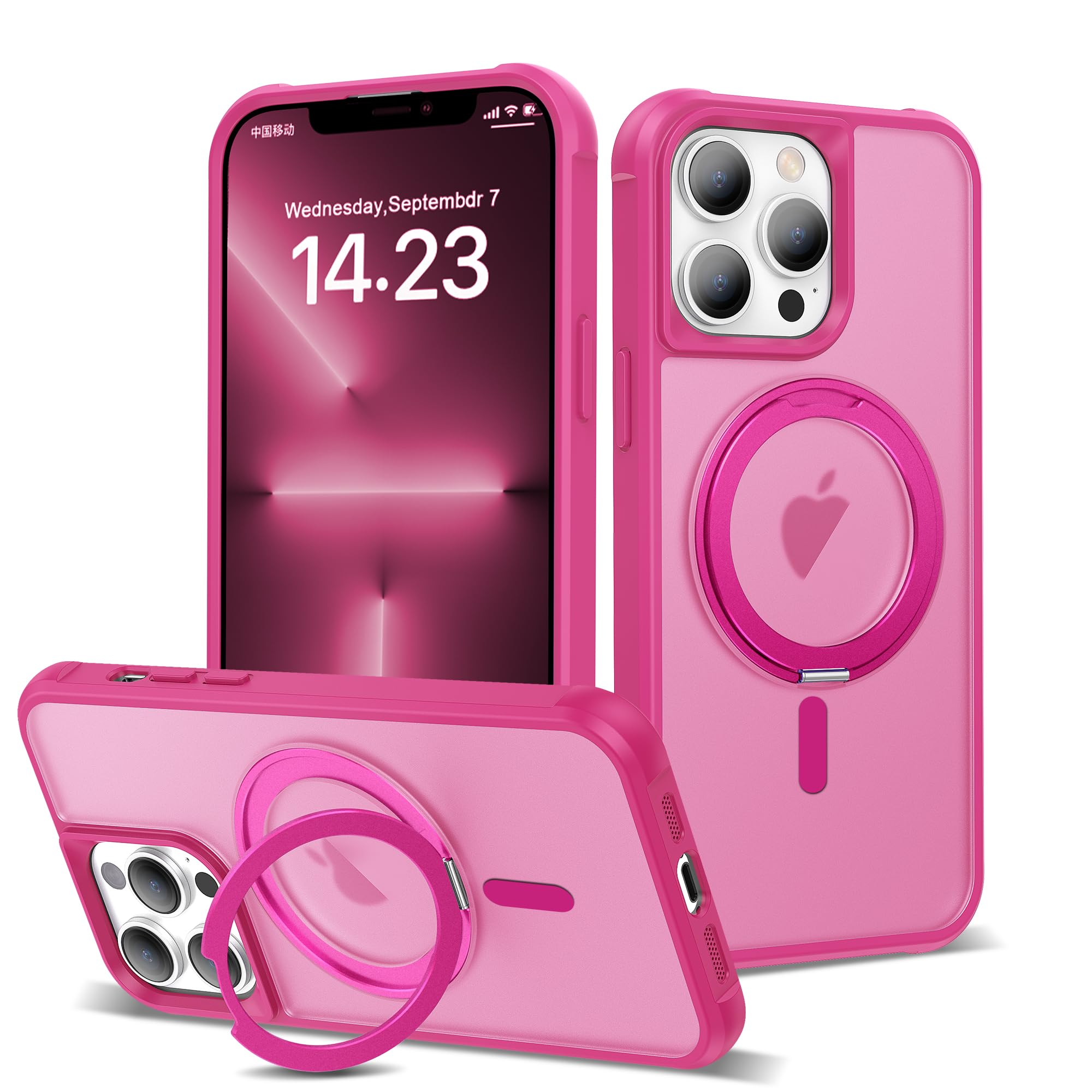 Compatible with iPhone 13 Pro Case with Stand 6.1",Rose Red