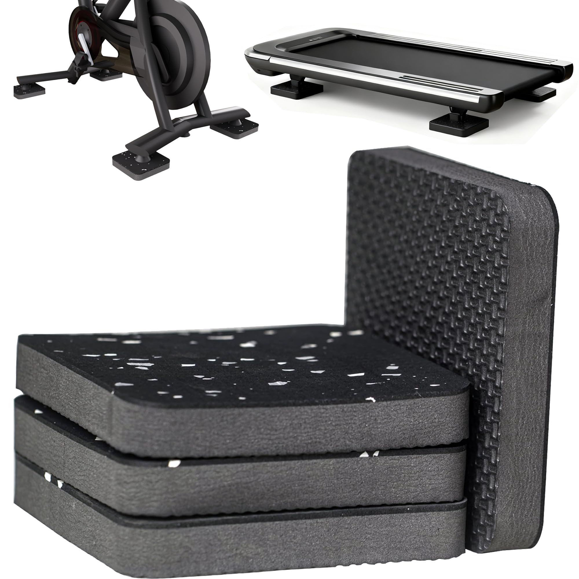 Treadmill Mat Pads,Walking Pad Mat for Bike Hardwood Floors&Carpet, 4 Packs 3.94"x3.94"x0.6" Exercise Equipment Matt Hardwood,Rubber Foam Noise Reduce&Shocking Absorber Gym Floor Protector Padding