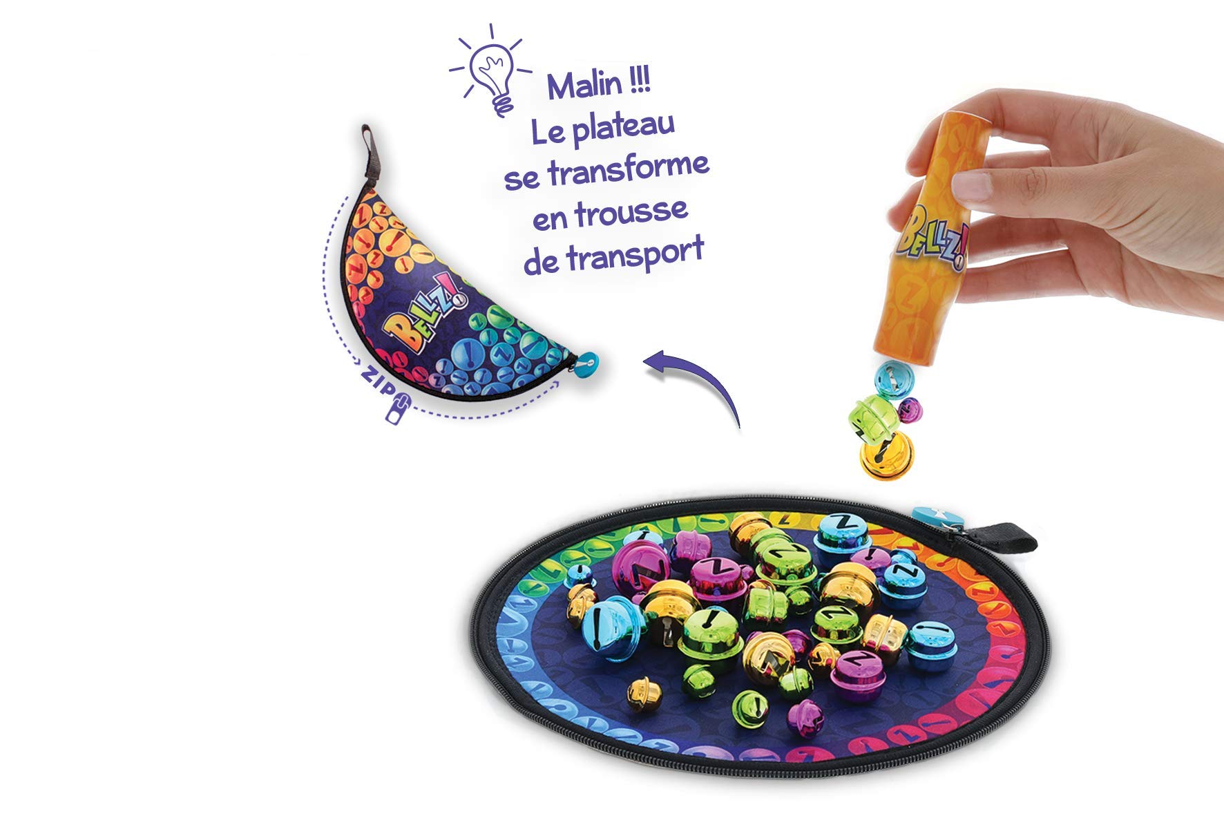 Bellz - Juego de Mesa para niños a Partir de 6 años - Juego de acción y rapidez - Recupera Todos los cascabres - Funda de Transporte se Convierte en la Bandeja del Juego - para Jugar en Familia - 2 a