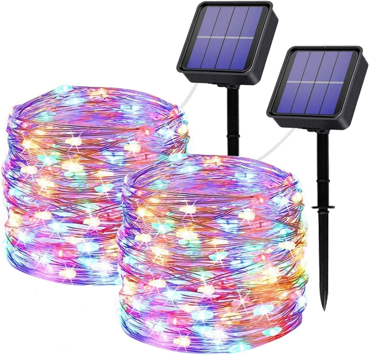 Striscia di luci solari per esterni, confezione da 2 pezzi, 32 m, 320 LED, RGB, filo di rame, impermeabile, luminoso, 8 modalità, luci a fata stellata, per giardino, feste, casa, decorazione